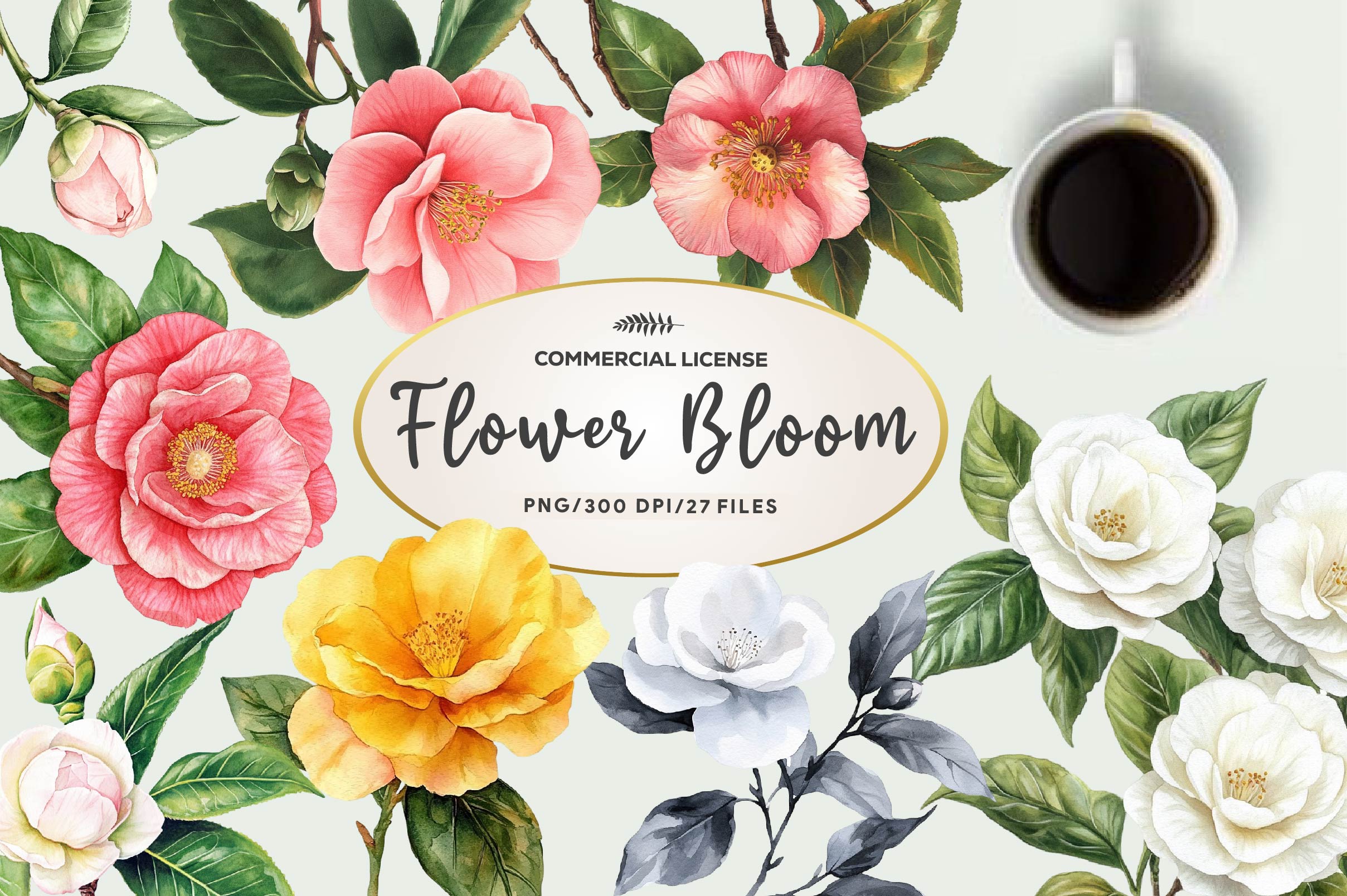 Camellia Flower Bloom Clipart Bundle