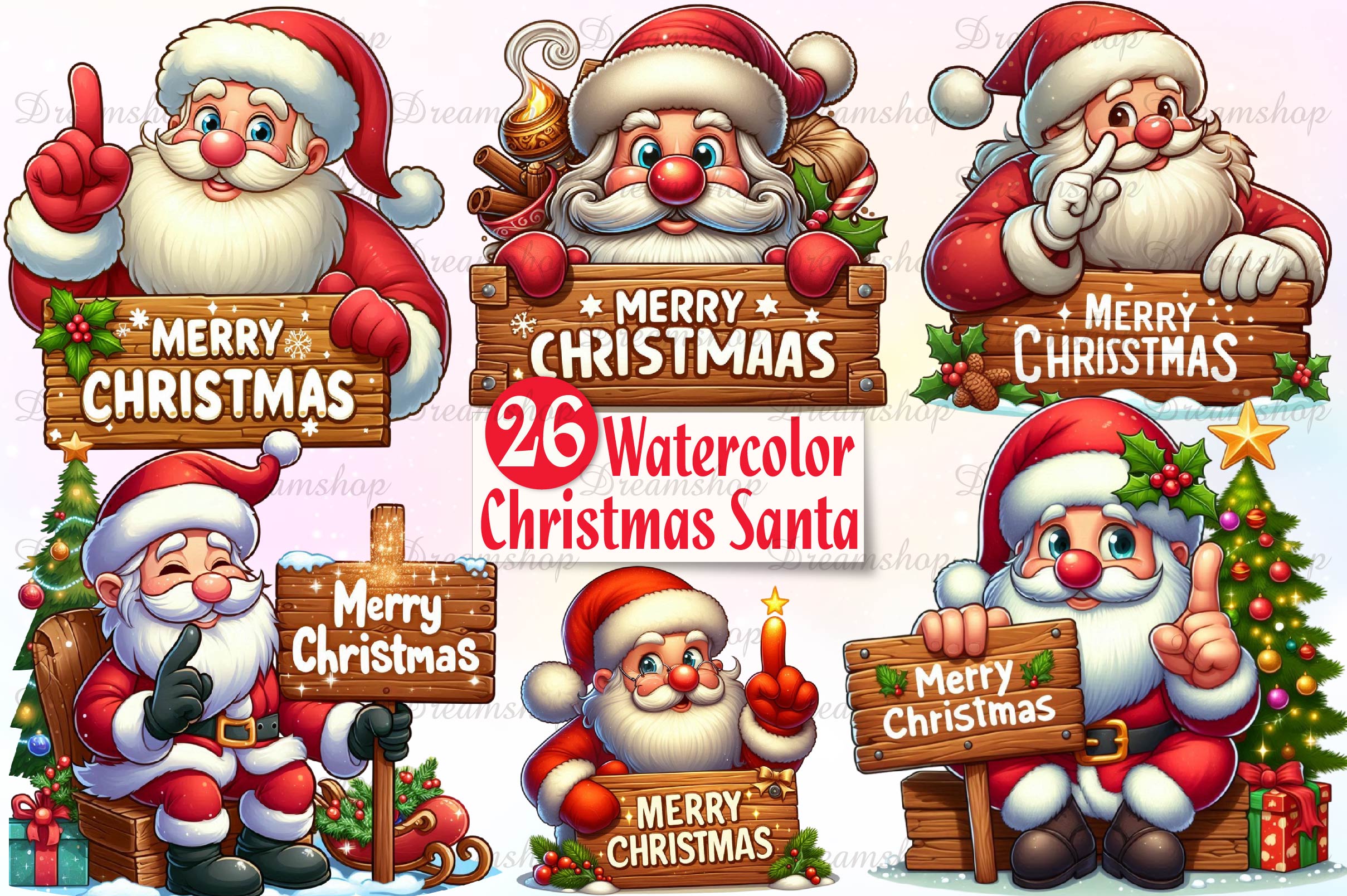 Cute Christmas Santa Clipart Bundle