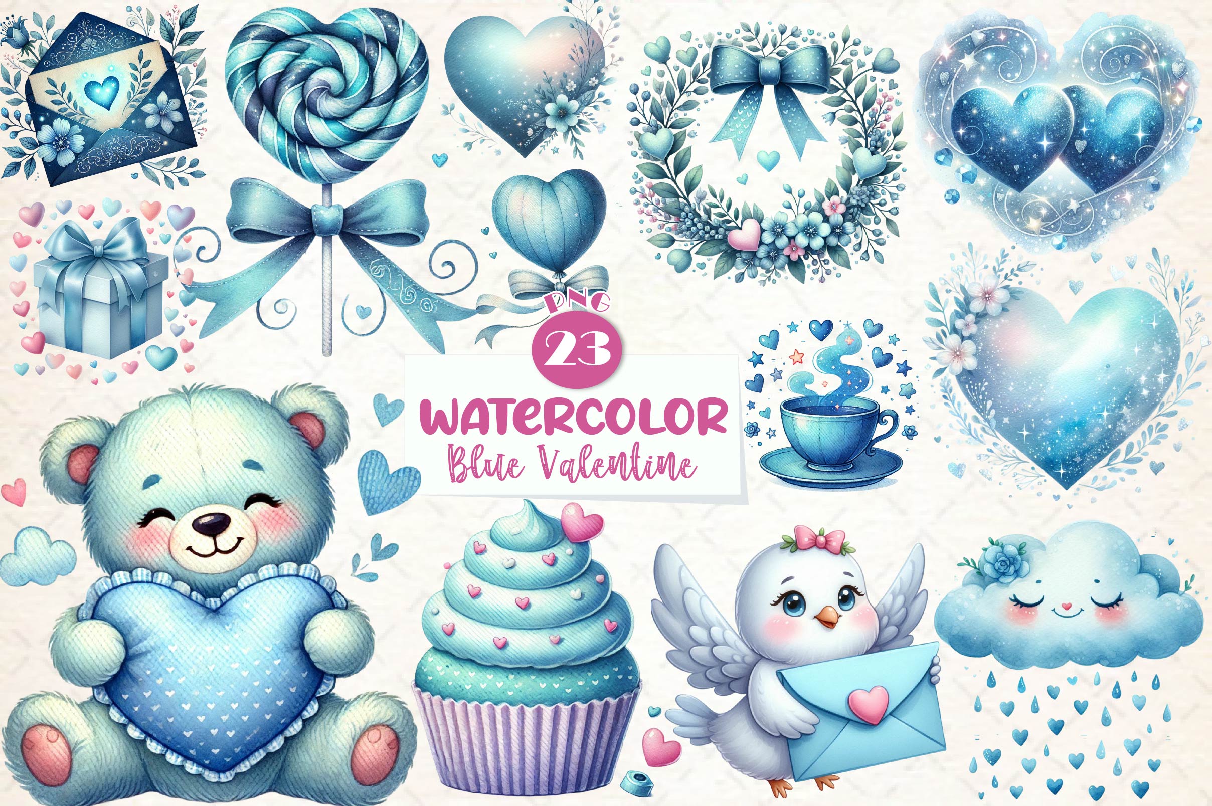 Serene Blue Valentine Clipart Bundle