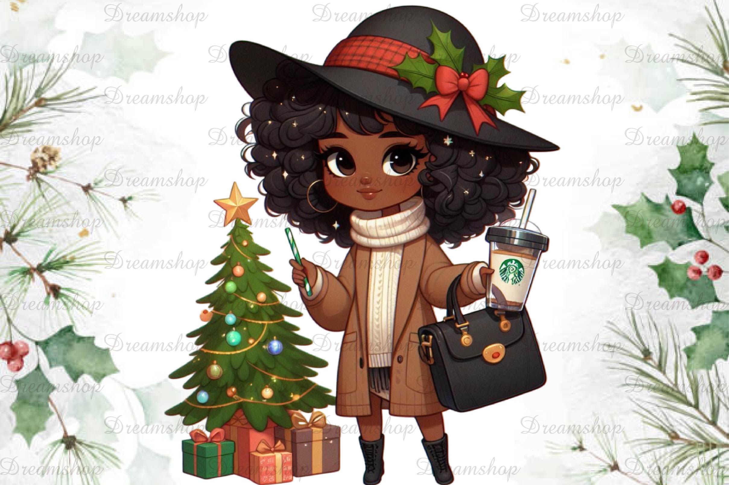 African American Christmas Girl Clipart Bundle 23