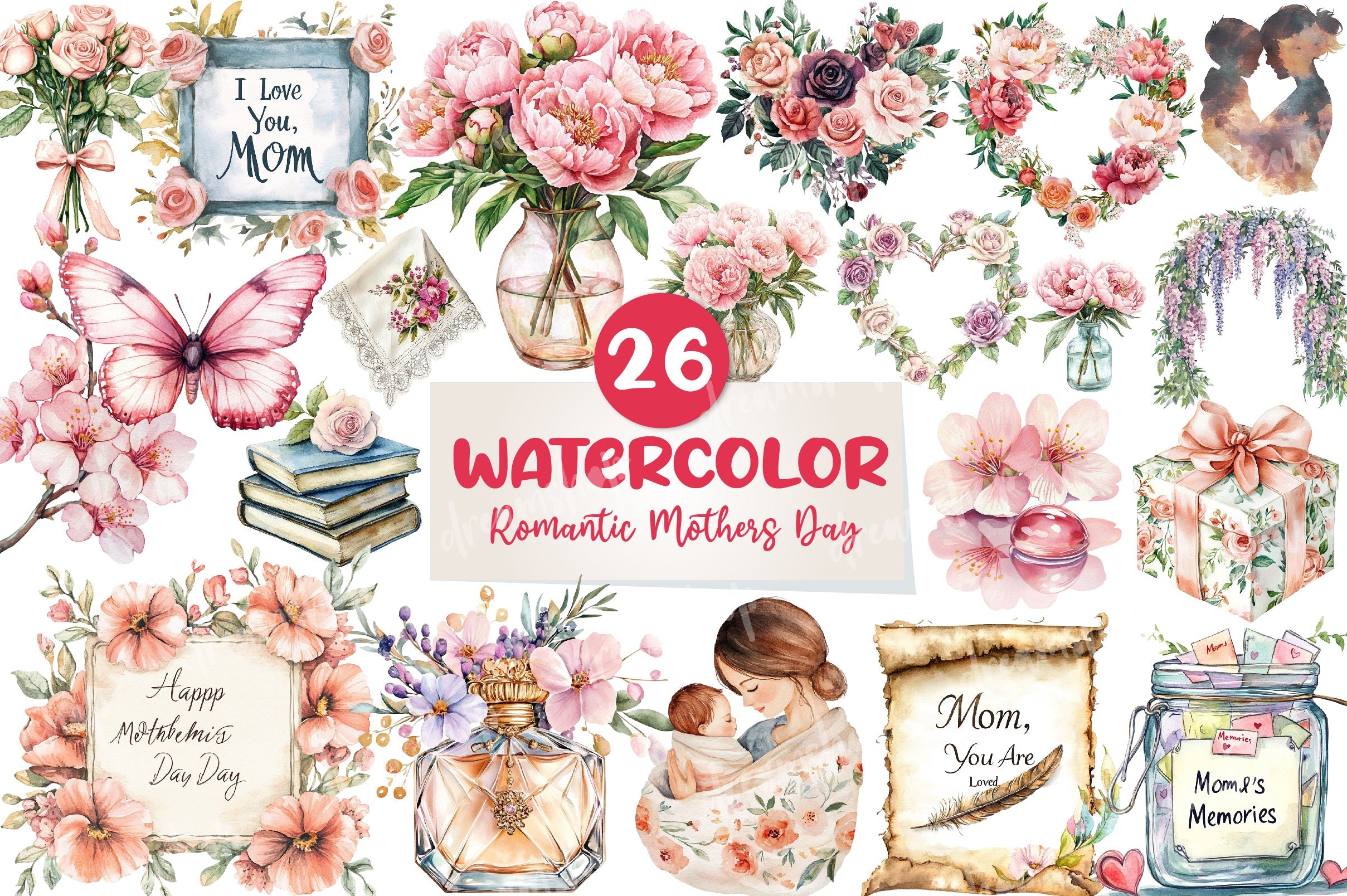 Romantic Mothers Day Clipart Bundle 1