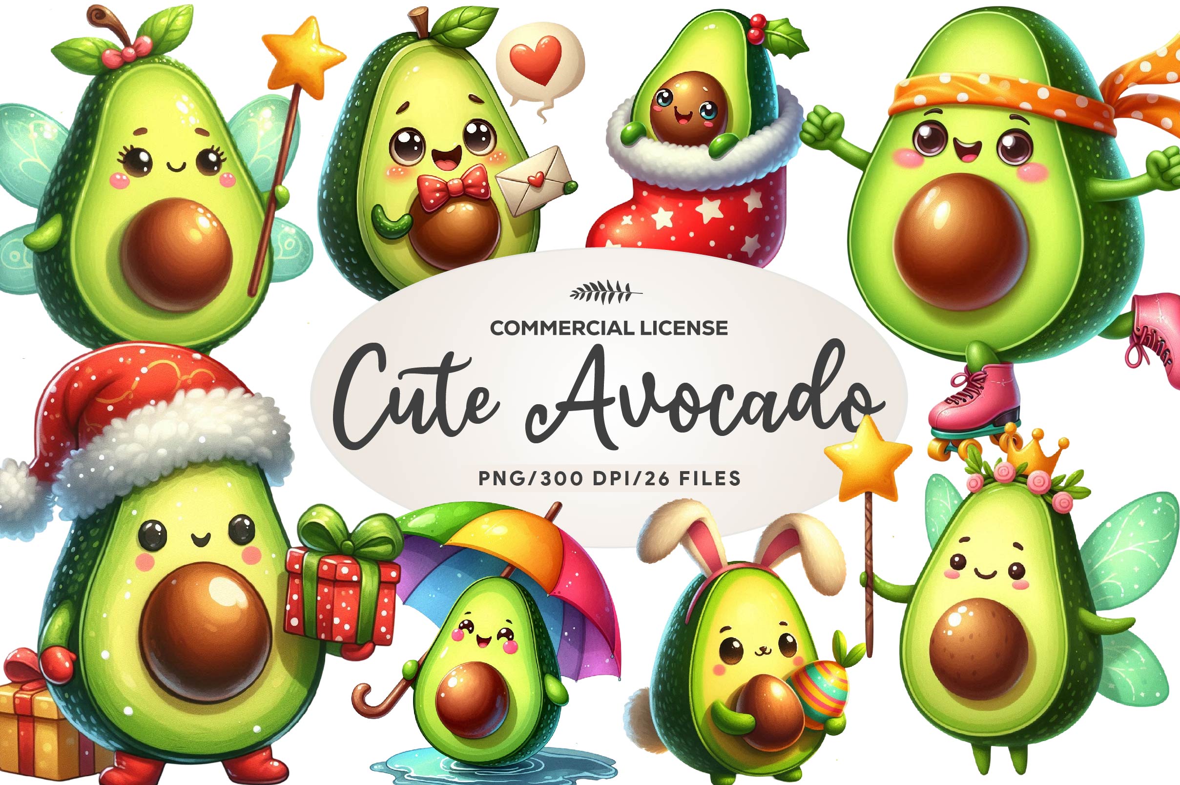 Cute Avocado Clipart Bundle