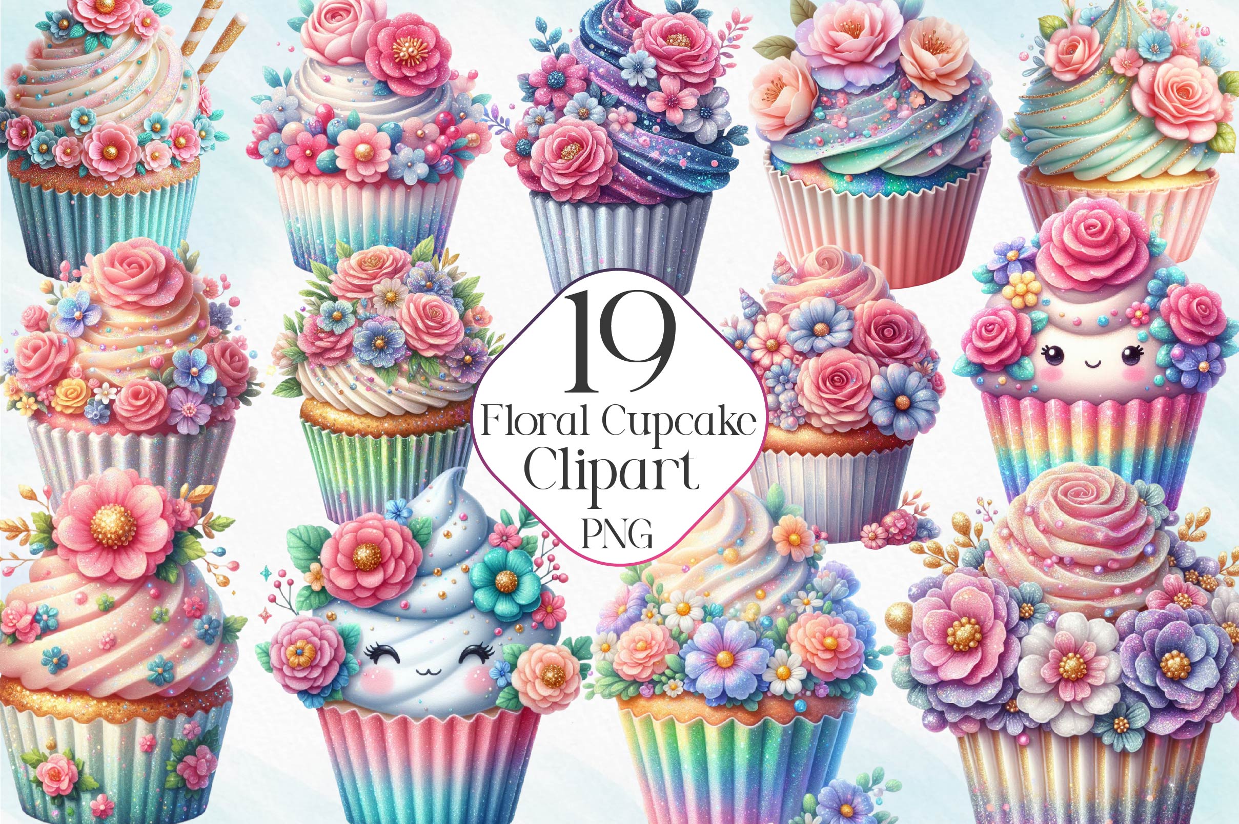 Floral Cupcake Clipart Bundle 1
