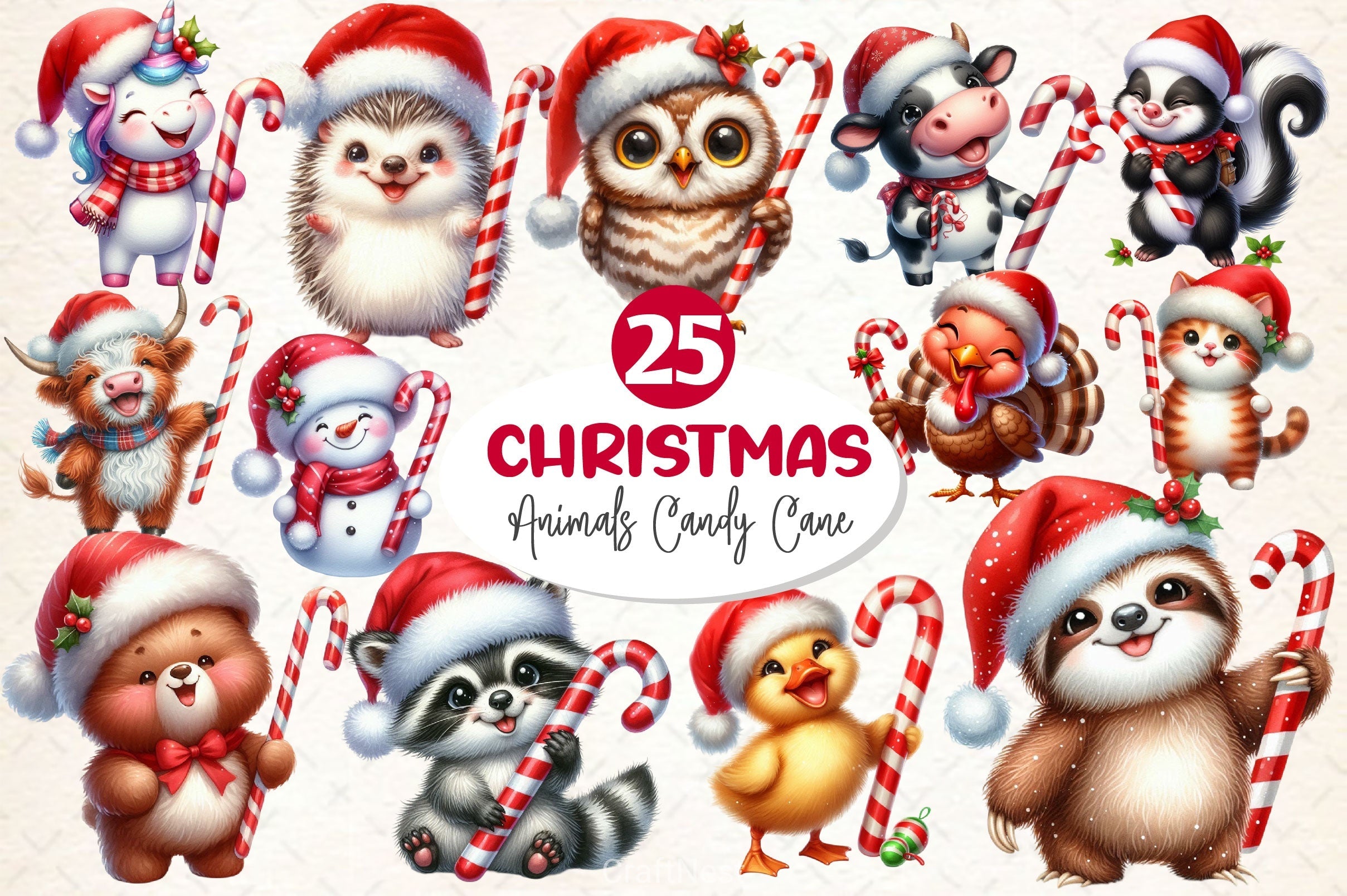Animals Holding Candy Cane Clipart Bundle