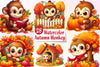 Cute Autumn Monkey Clipart Bundle