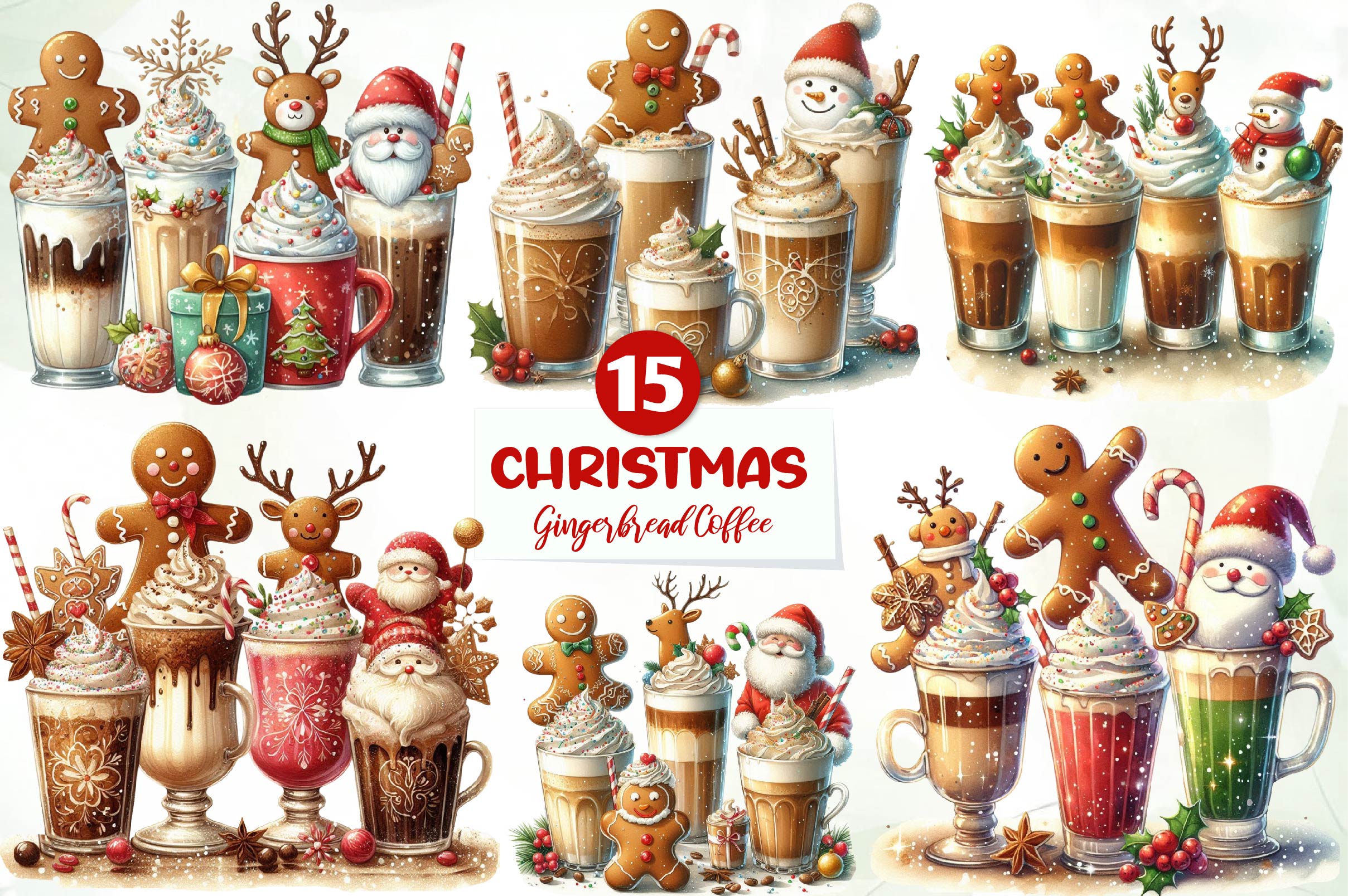 Christmas Gingerbread Coffee Clipart Bundle
