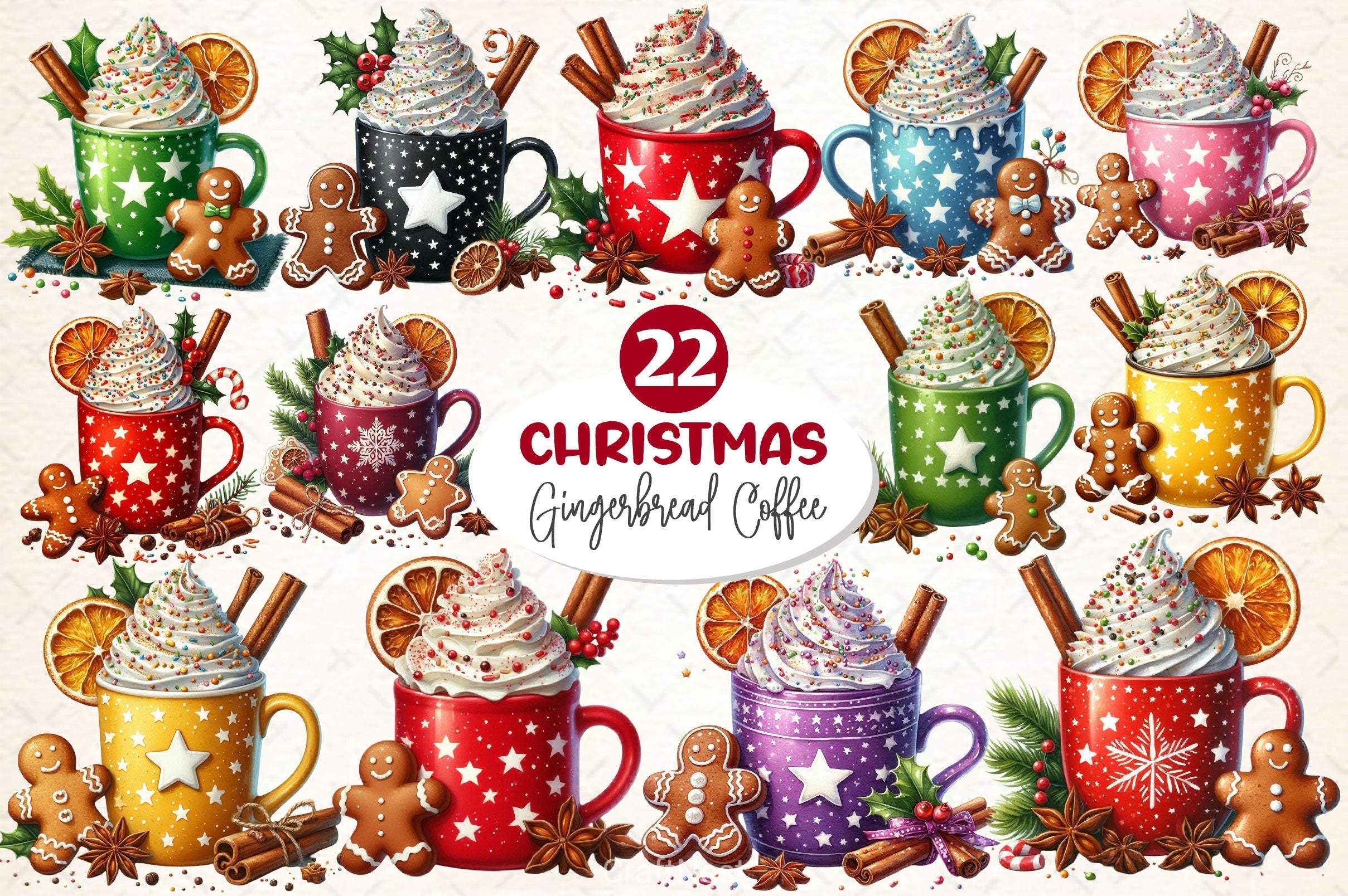 Xmas Gingerbread Coffee Clipart Bundle