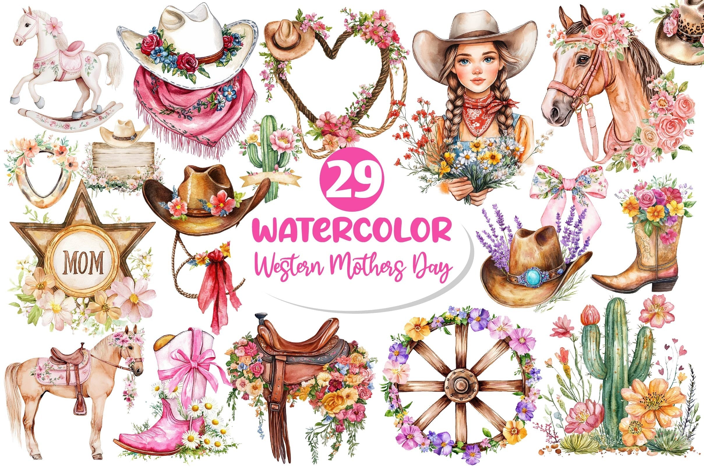 Western Mothers Day Cowgirl Clipart Bundle 2