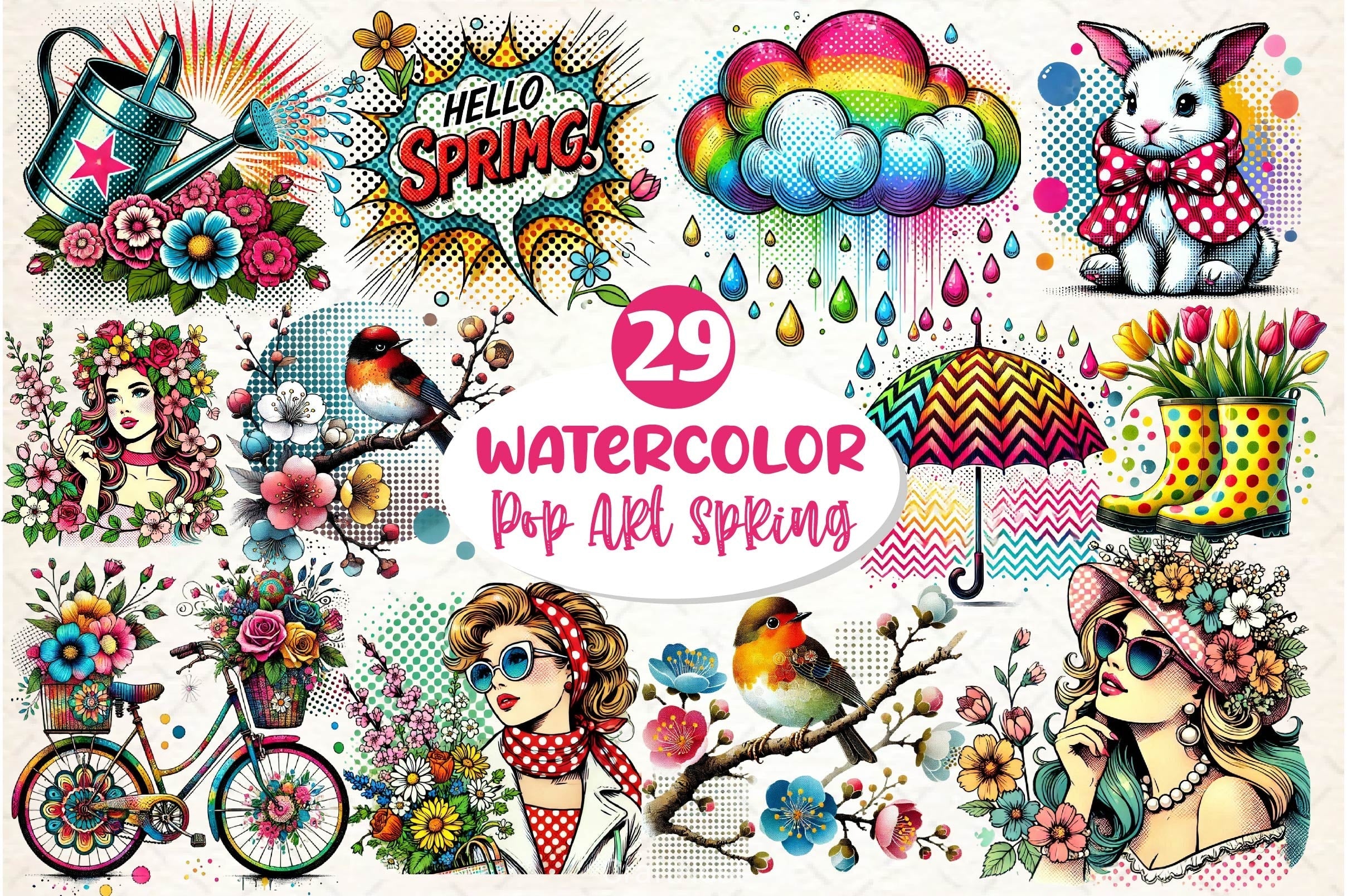 Pop Art Spring Day Clipart Bundle