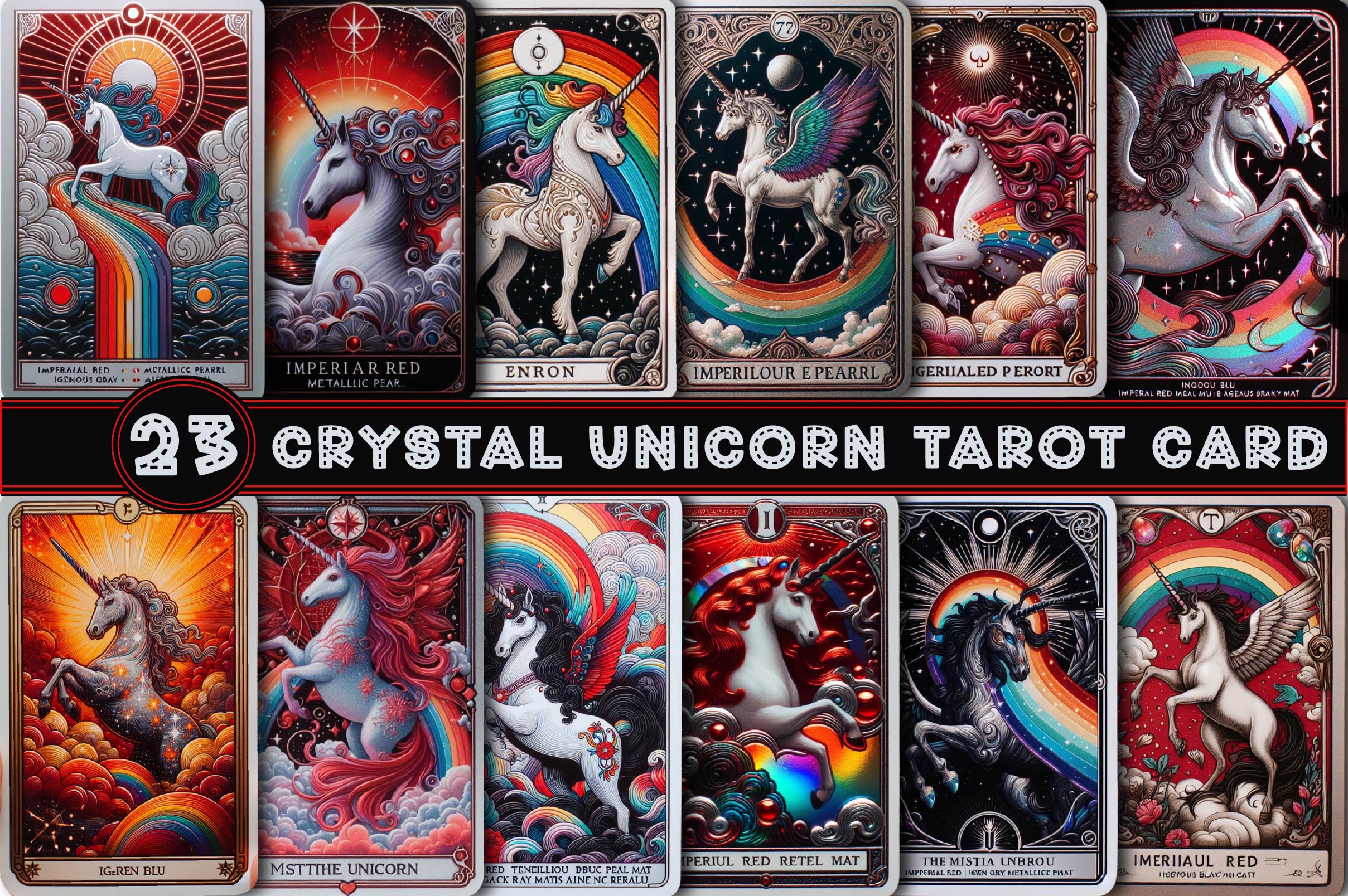 Crystal Unicorn Tarot Card Clipart Bundle