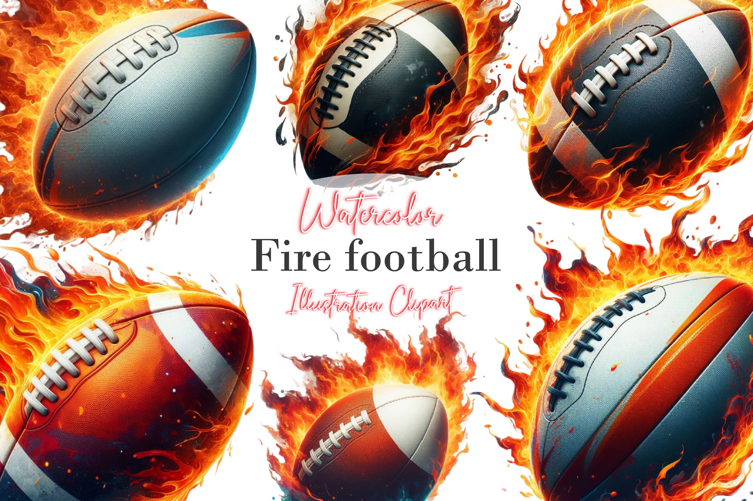 Flaming Soccer Ball Clipart Bundle