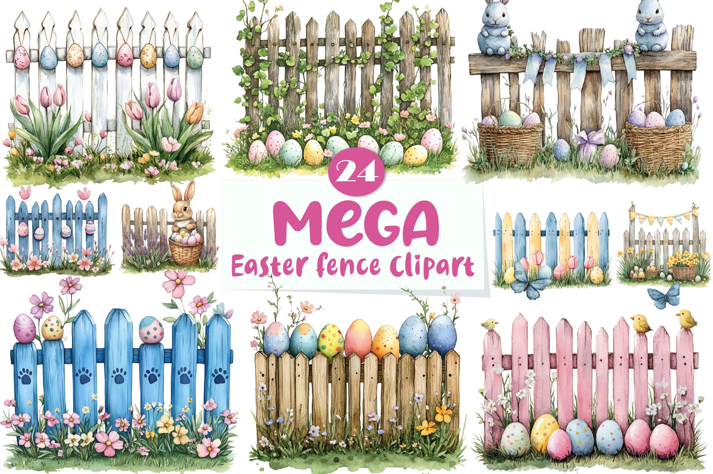 Mega Easter Fence Clipart Bundle