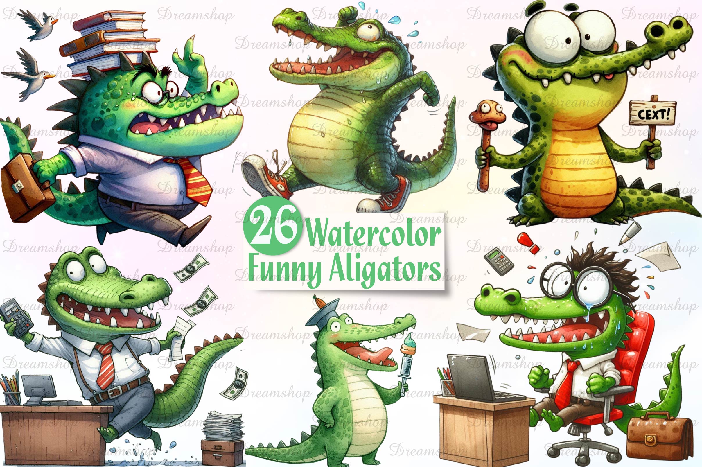 Funny Alligators Clipart Bundle