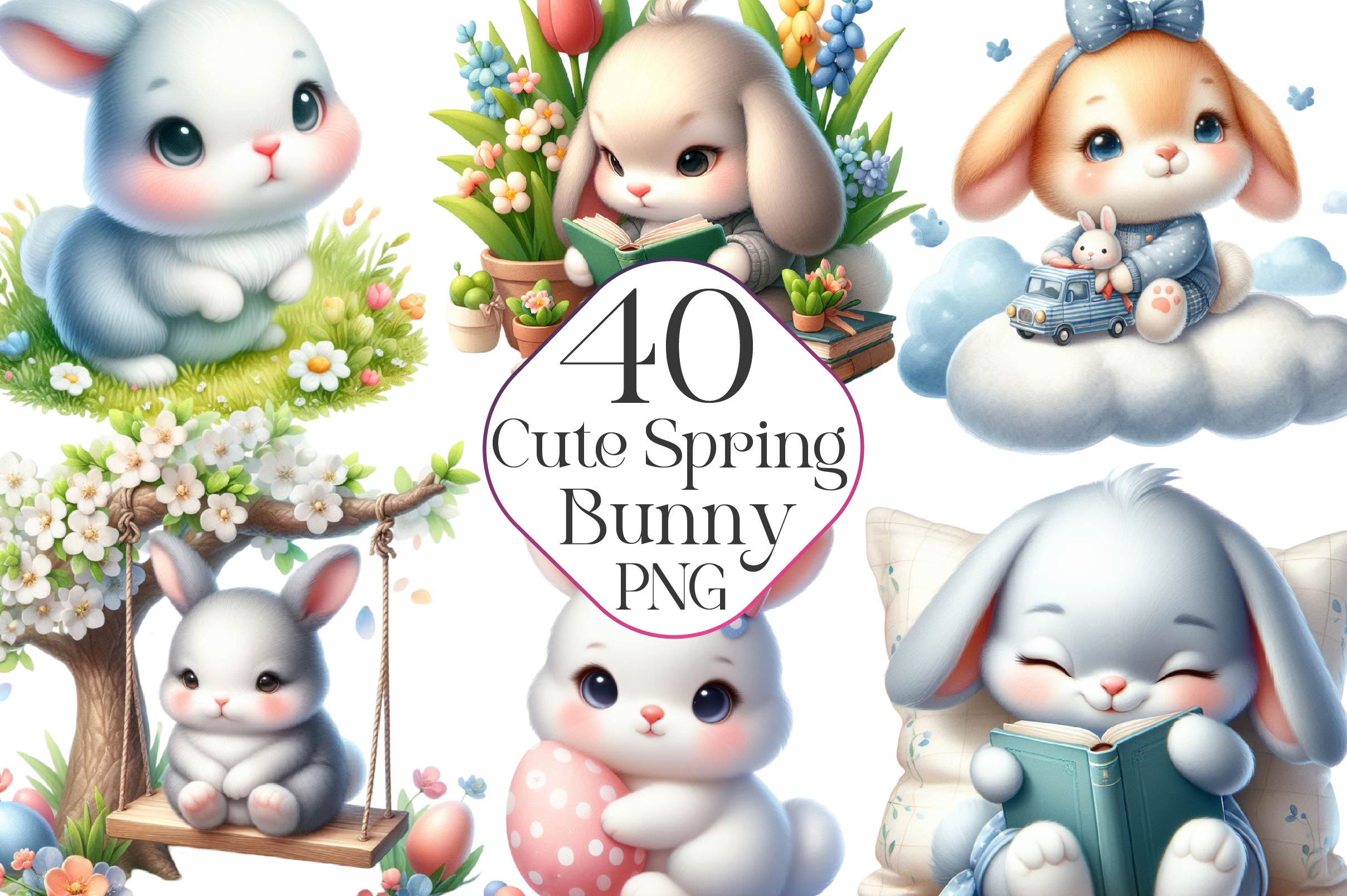 Cute Spring Bunny Clipart Bundle