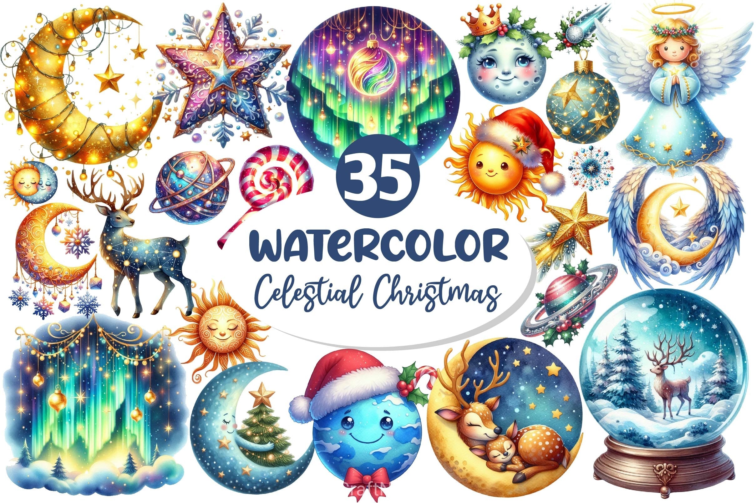 Celestial Christmas Clipart Bundle 2