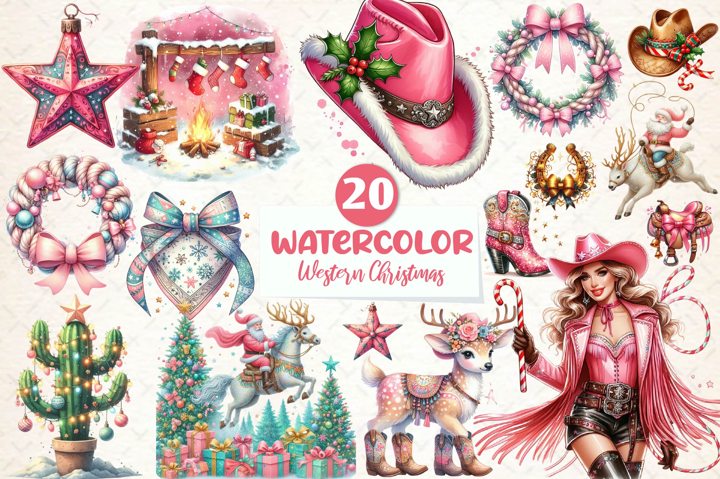 Coquette Western Christmas Clipart Bundle