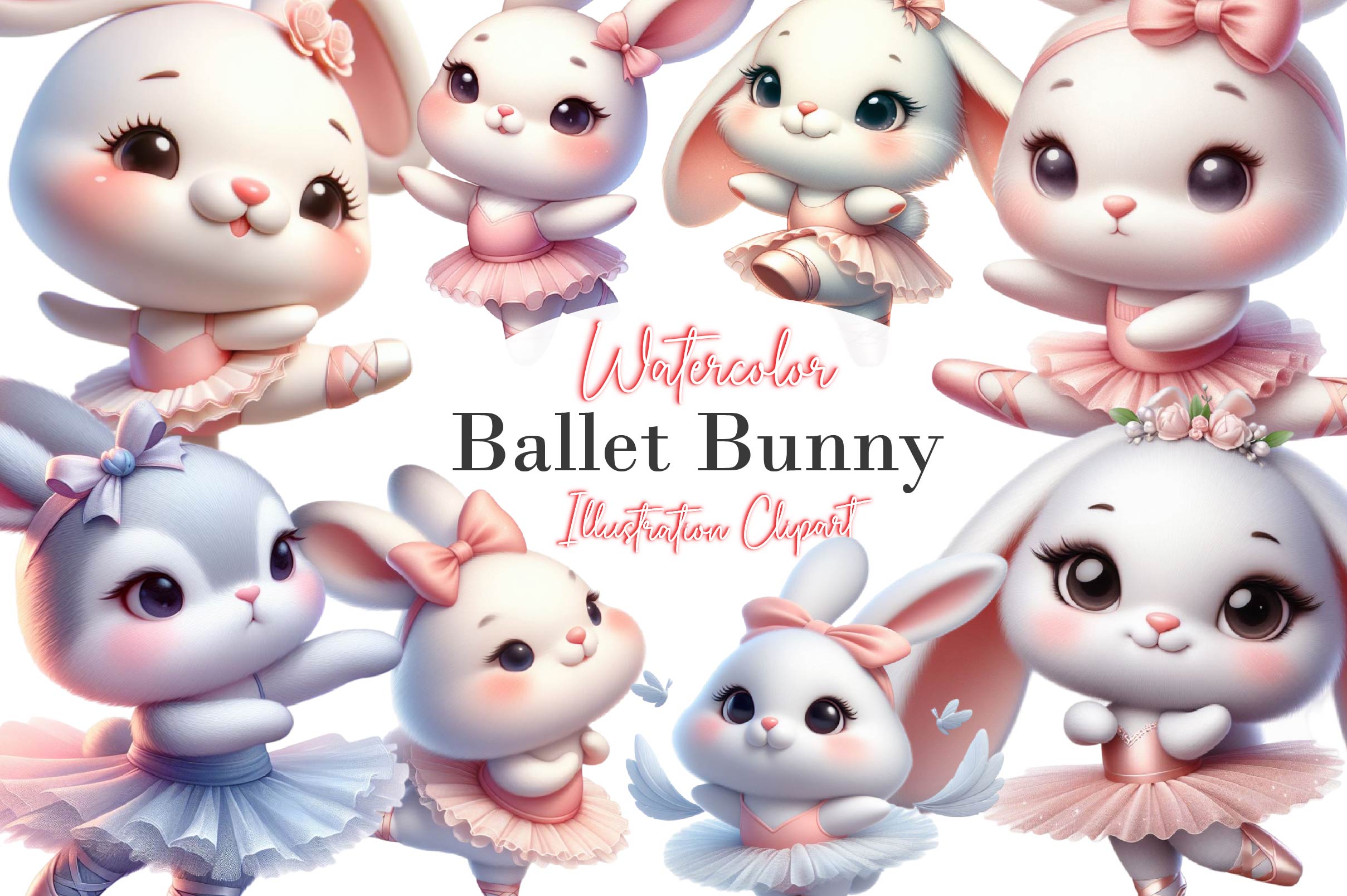 Cute Ballet Bunny Clipart Bundle