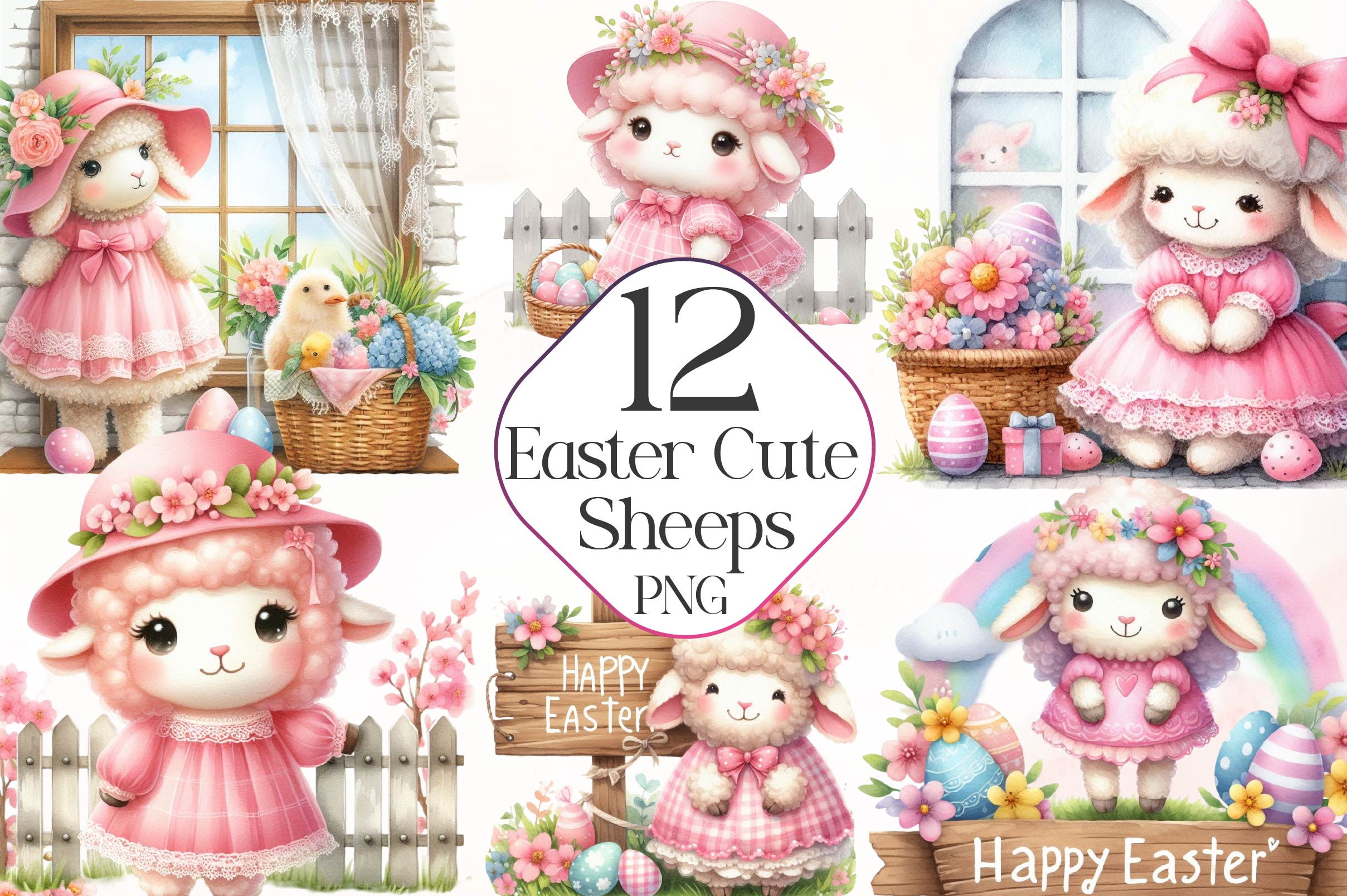Easter Cute Easter Sheeps Clipart Bundle