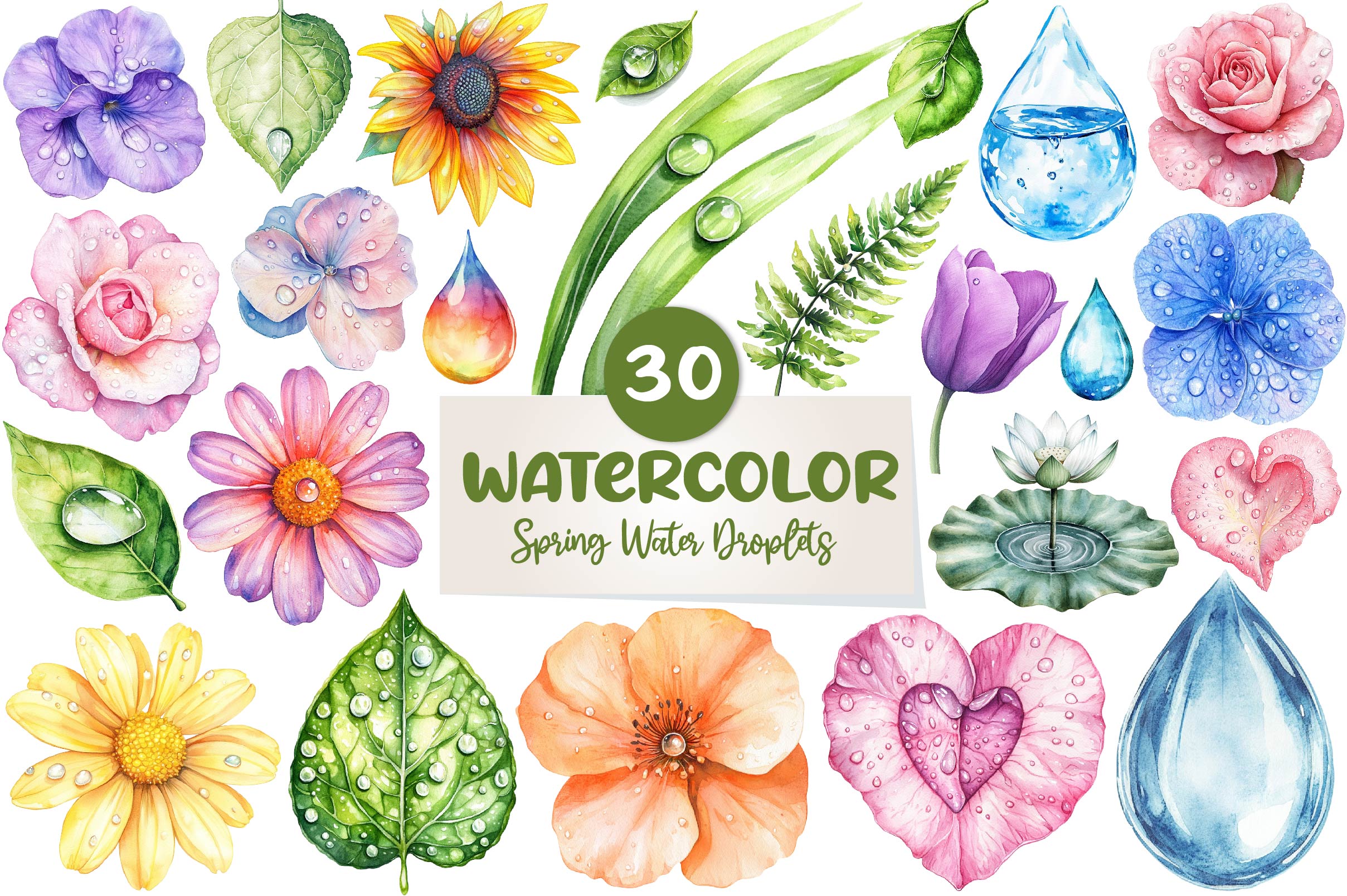Spring Water Droplets Clipart Bundle 1