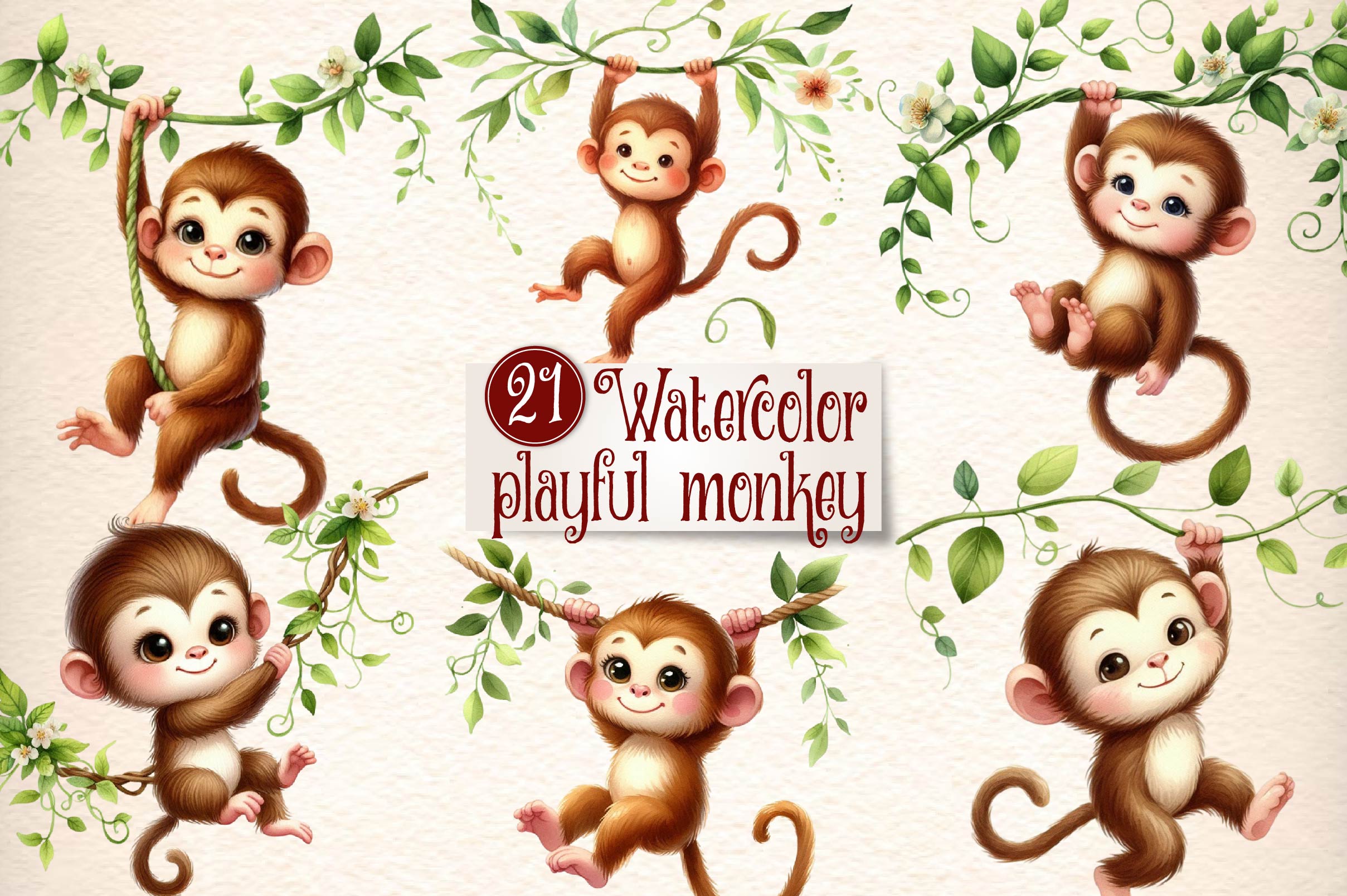 Playful Monkey Clipart Bundle