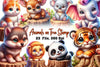 Cute Animals On Tree Stump Clipart Bundle
