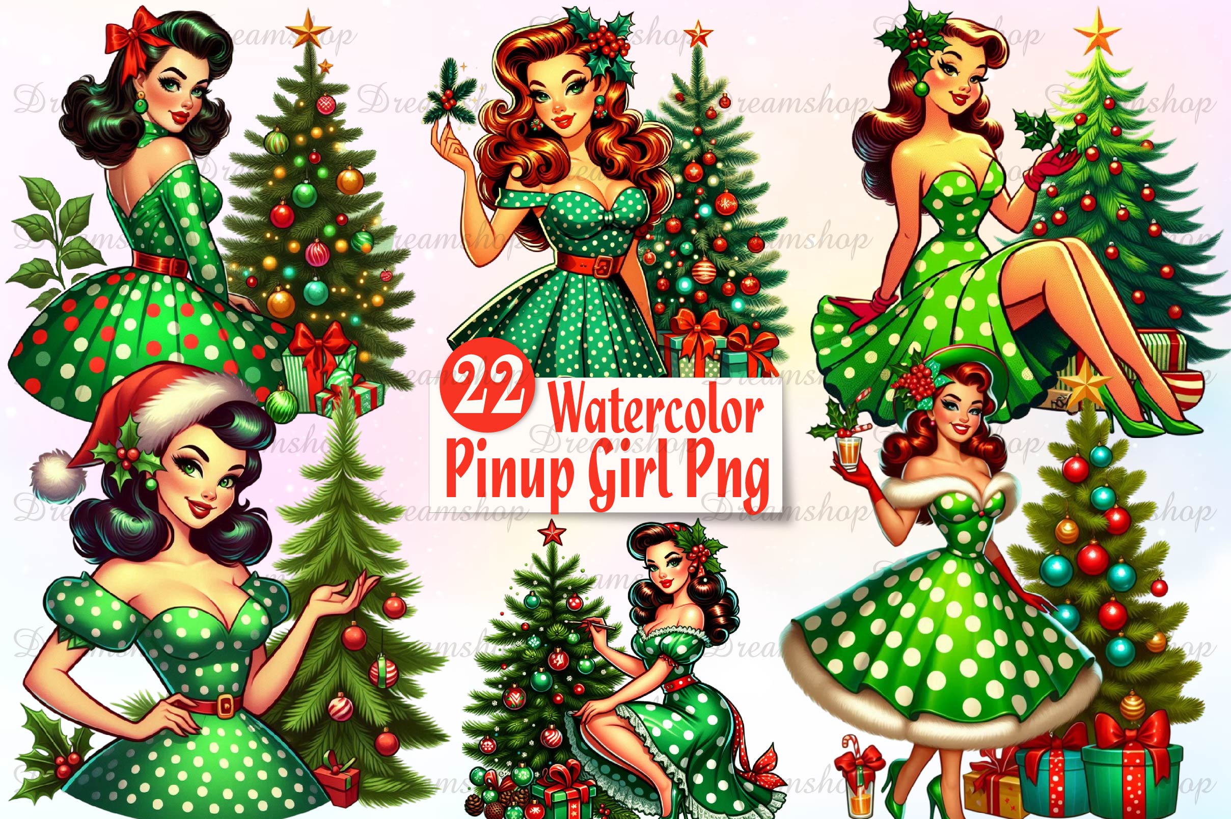 Vintage Christmas Pinup Girl Clipart Bundle 1