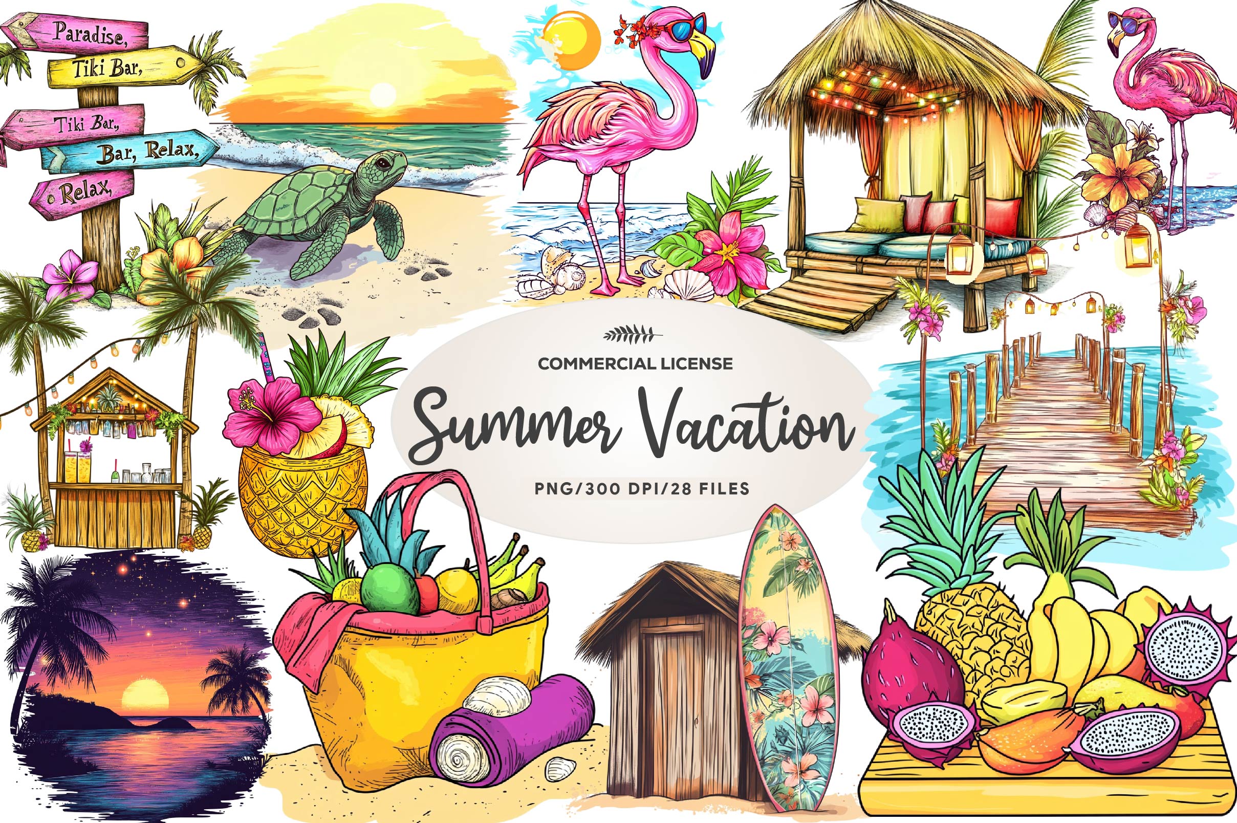 Tropical Summer Vacation Beach Vacation Clipart Bundle