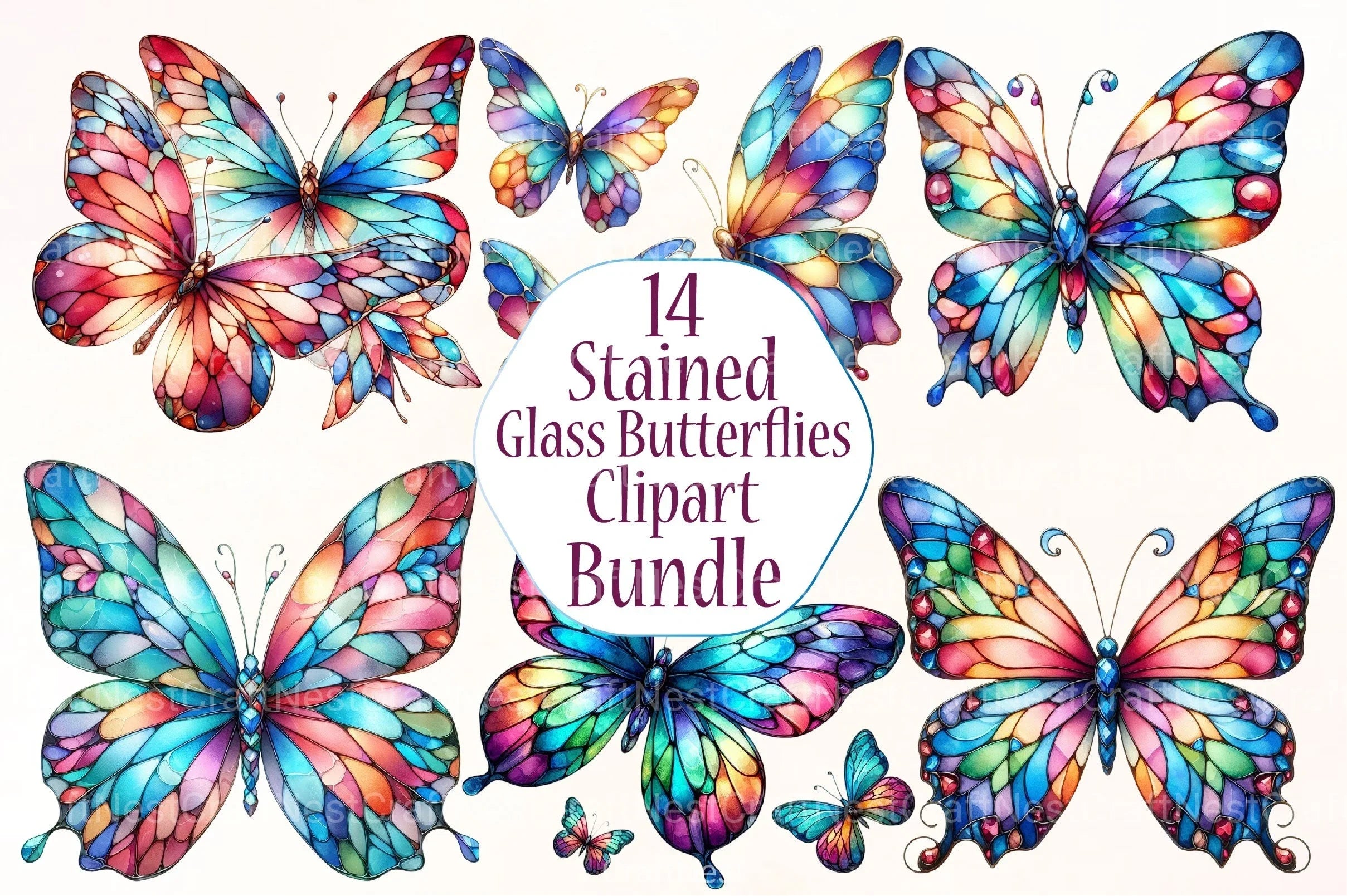 Stained Glass Butterflies Clipart Bundle 1 - CraftNest - Digital Crafting and Art