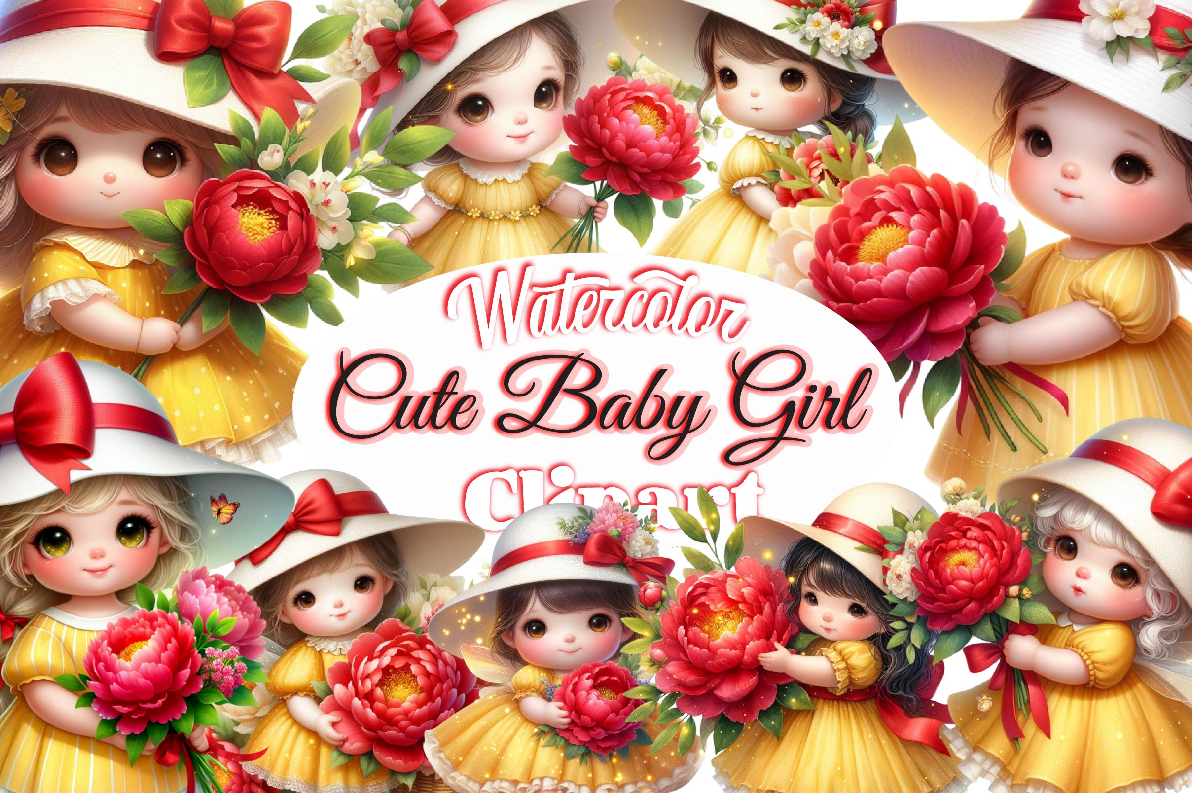Cute Baby Girl Clipart Bundle