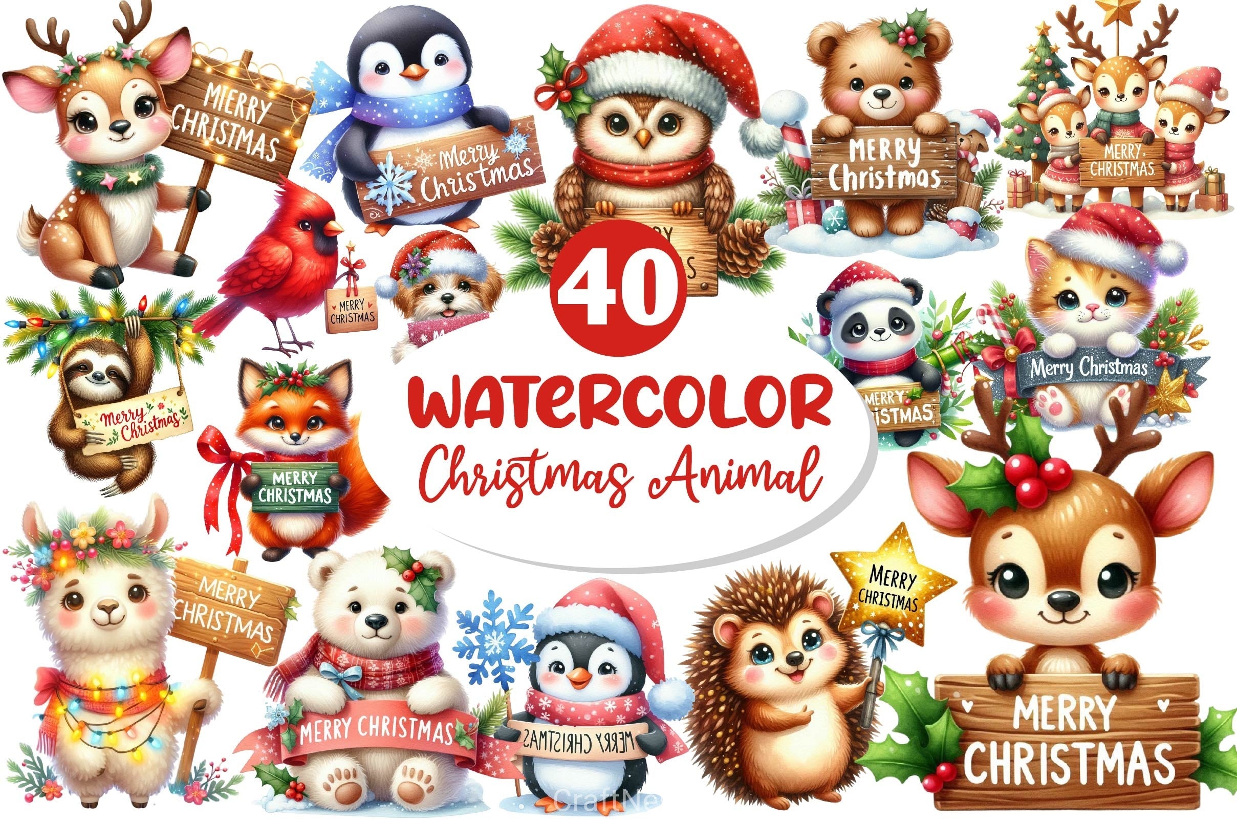 Merry Christmas Animals Clipart Bundle