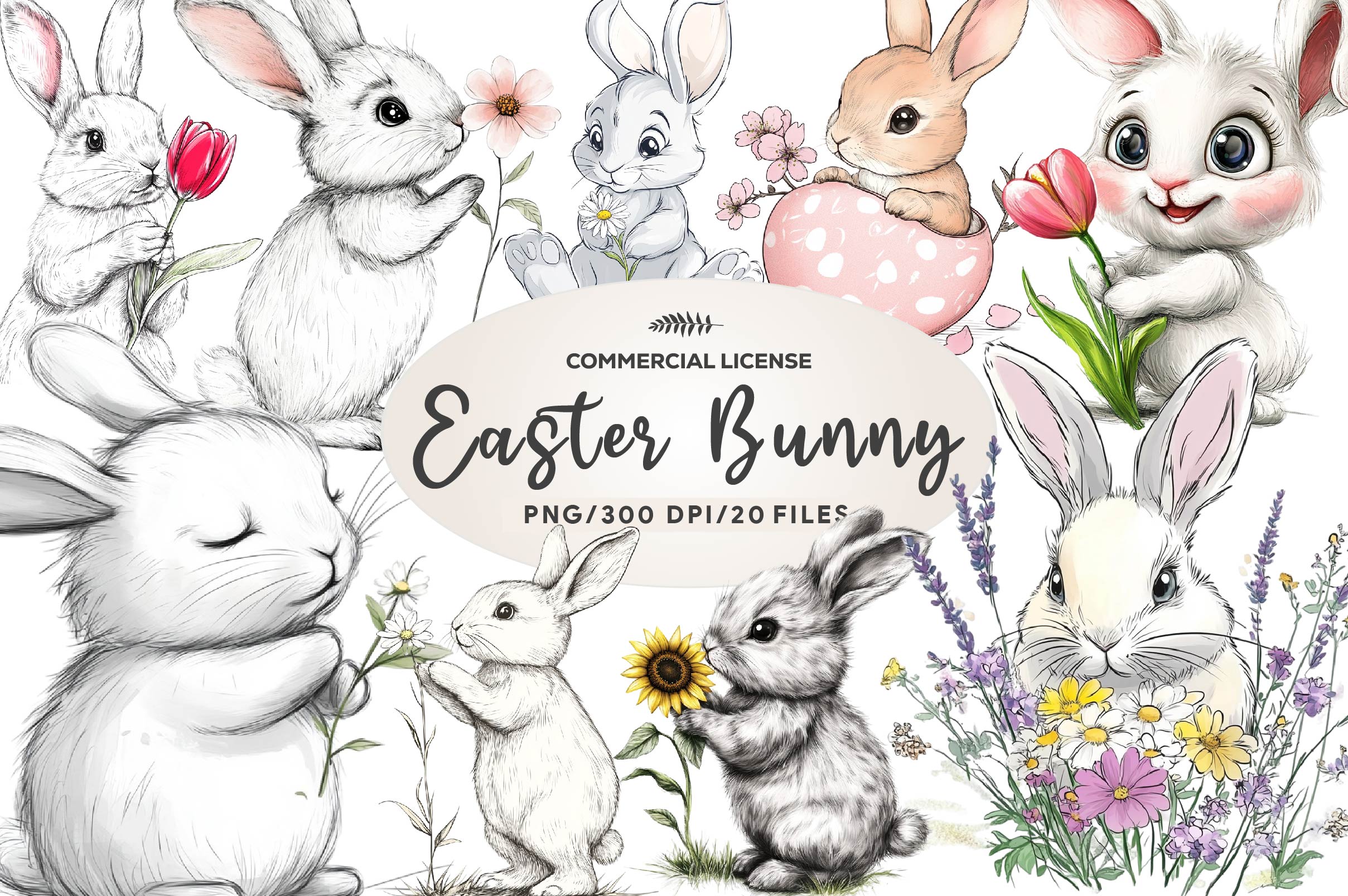 Cute Easter Bunny Clipart Bundle 2