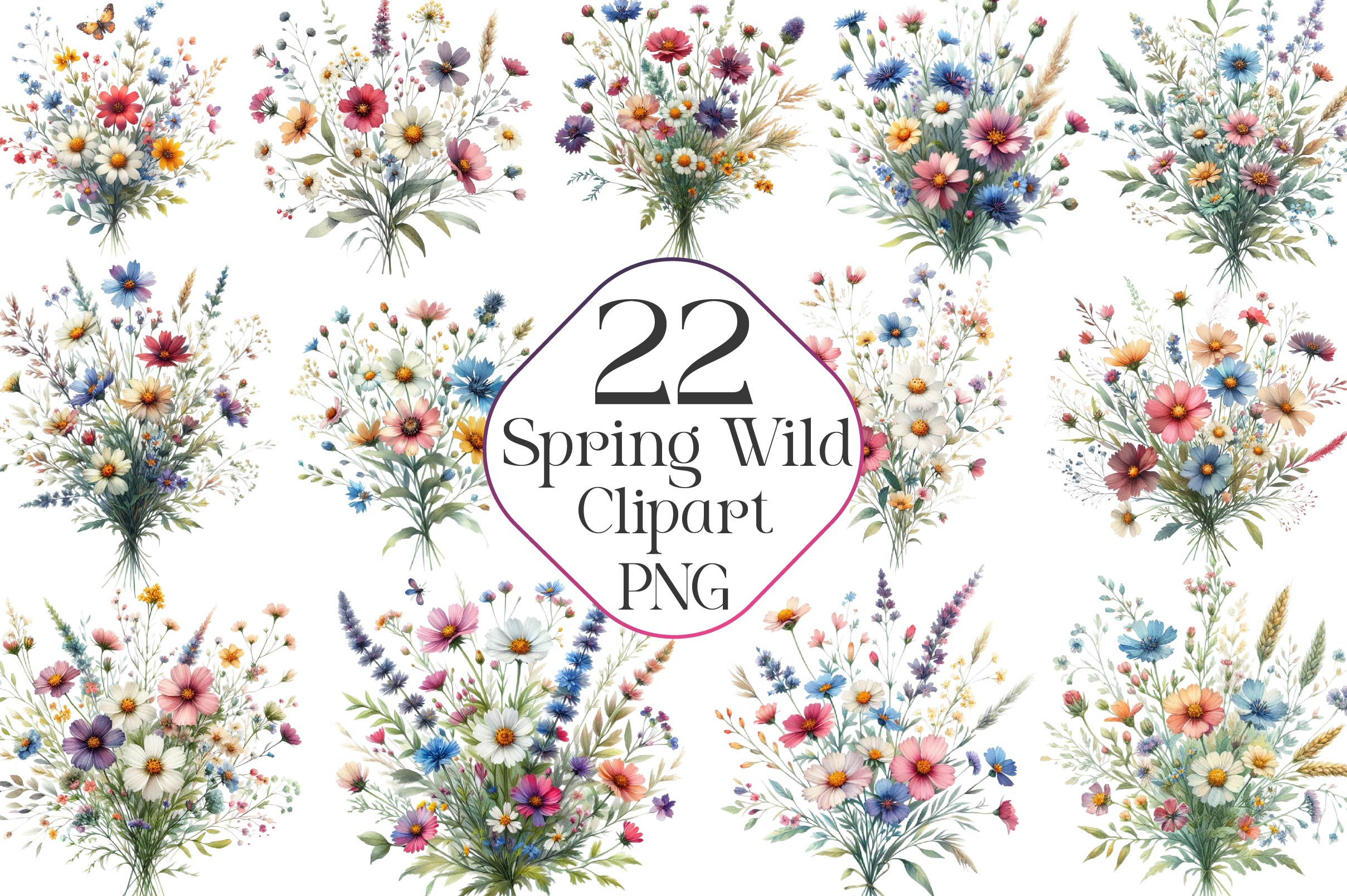 Spring Wild Flowers Clipart Bundle
