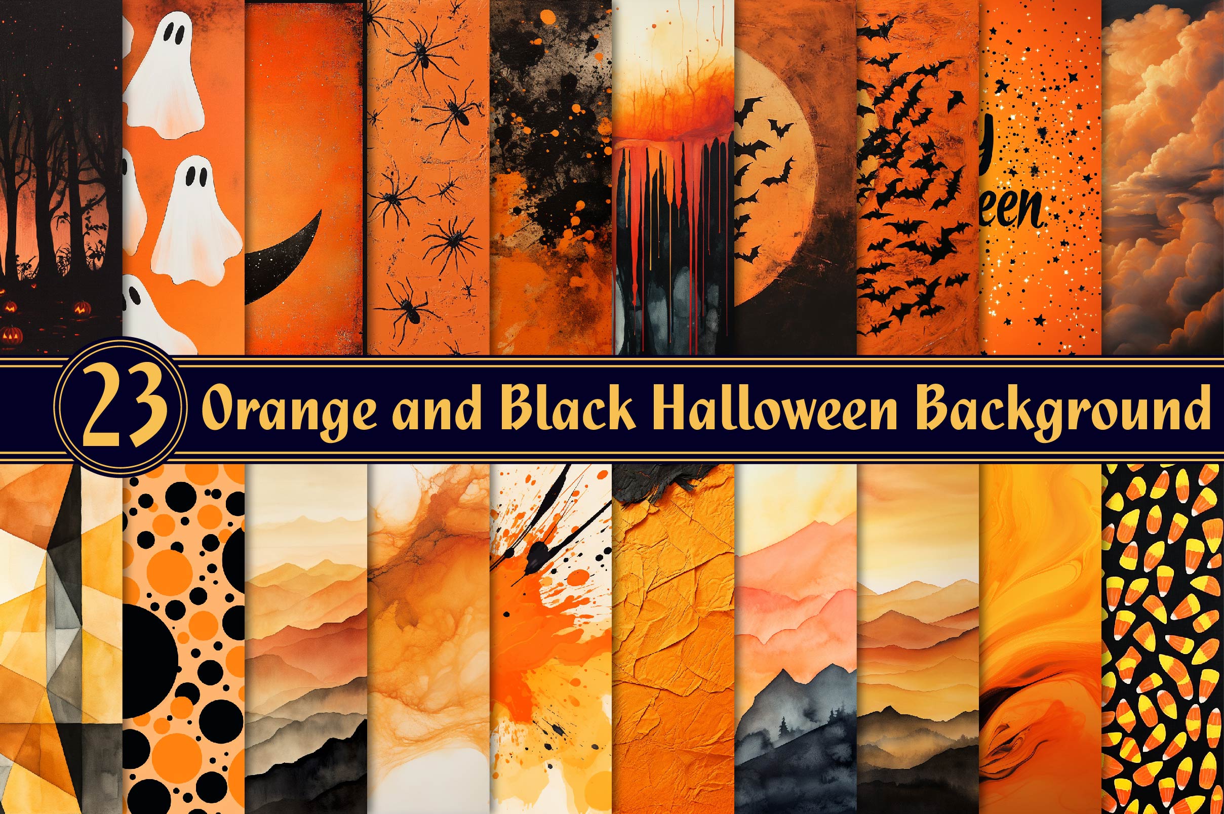 Orange And Black Halloween Background Bundle