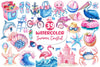 Summer Pink Blue Coastal Clipart Bundle 2