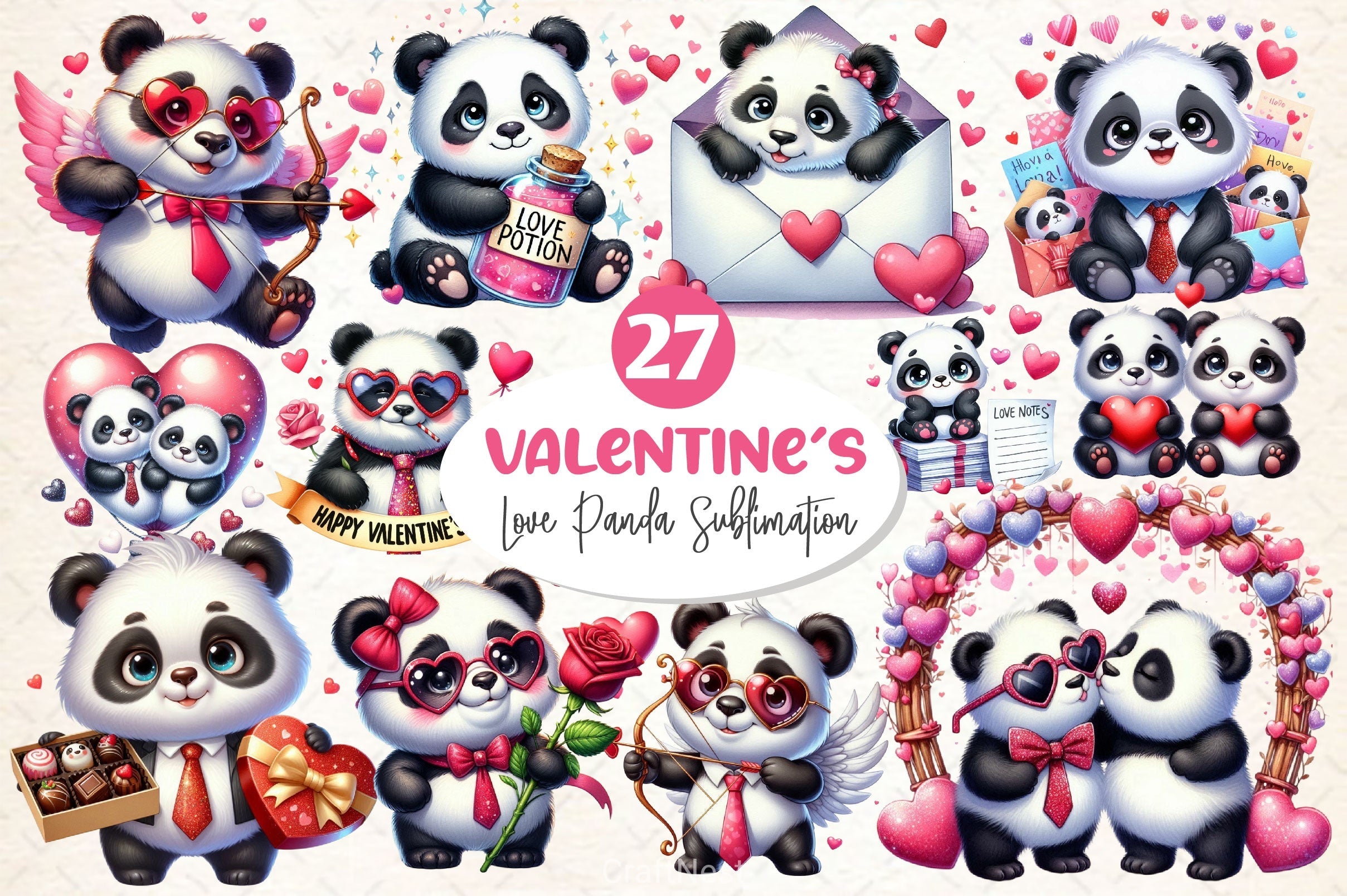 Valentines Day Love Panda Clipart Bundle 2