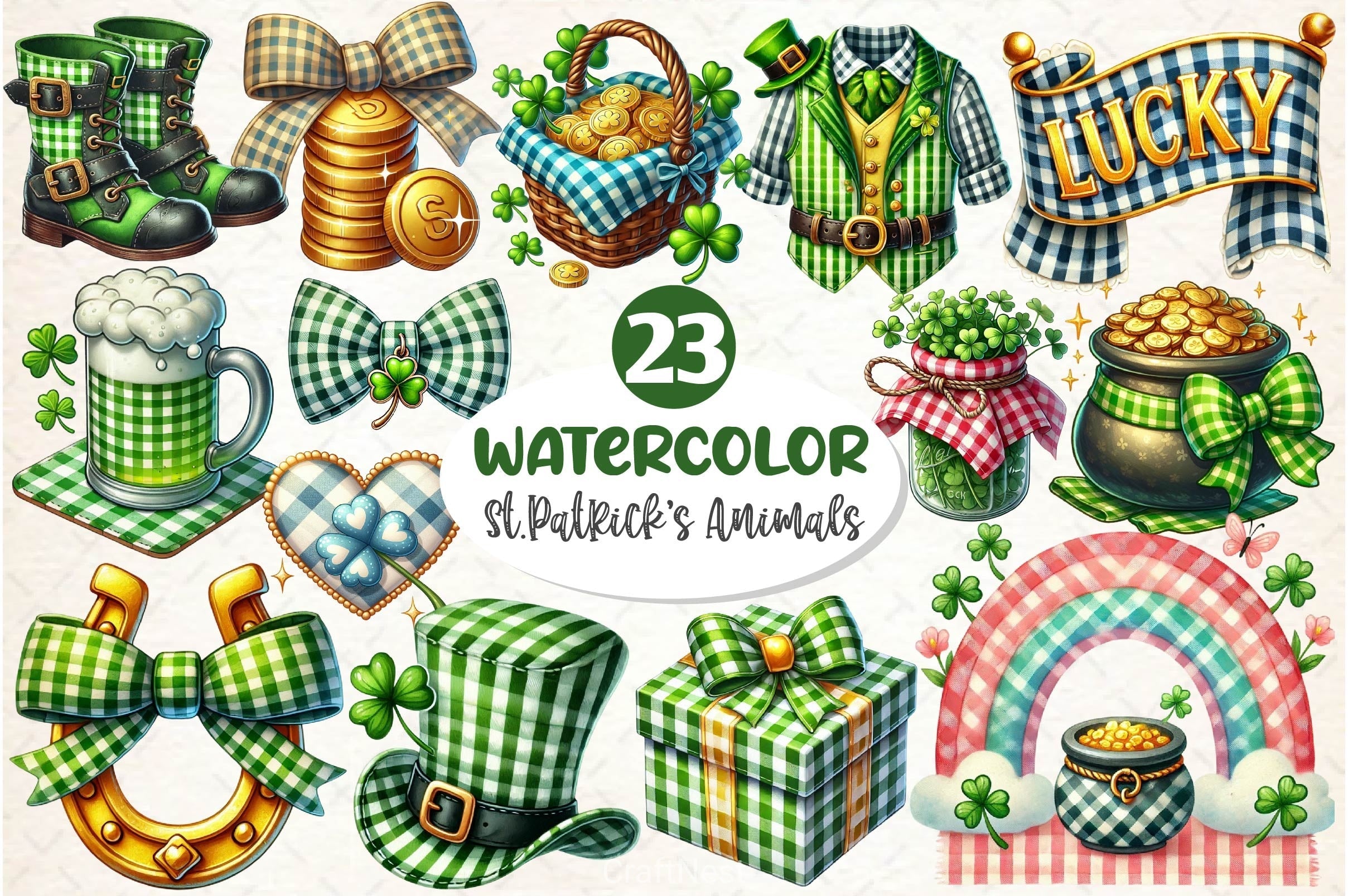 St Patrick Gingham Clipart Bundle