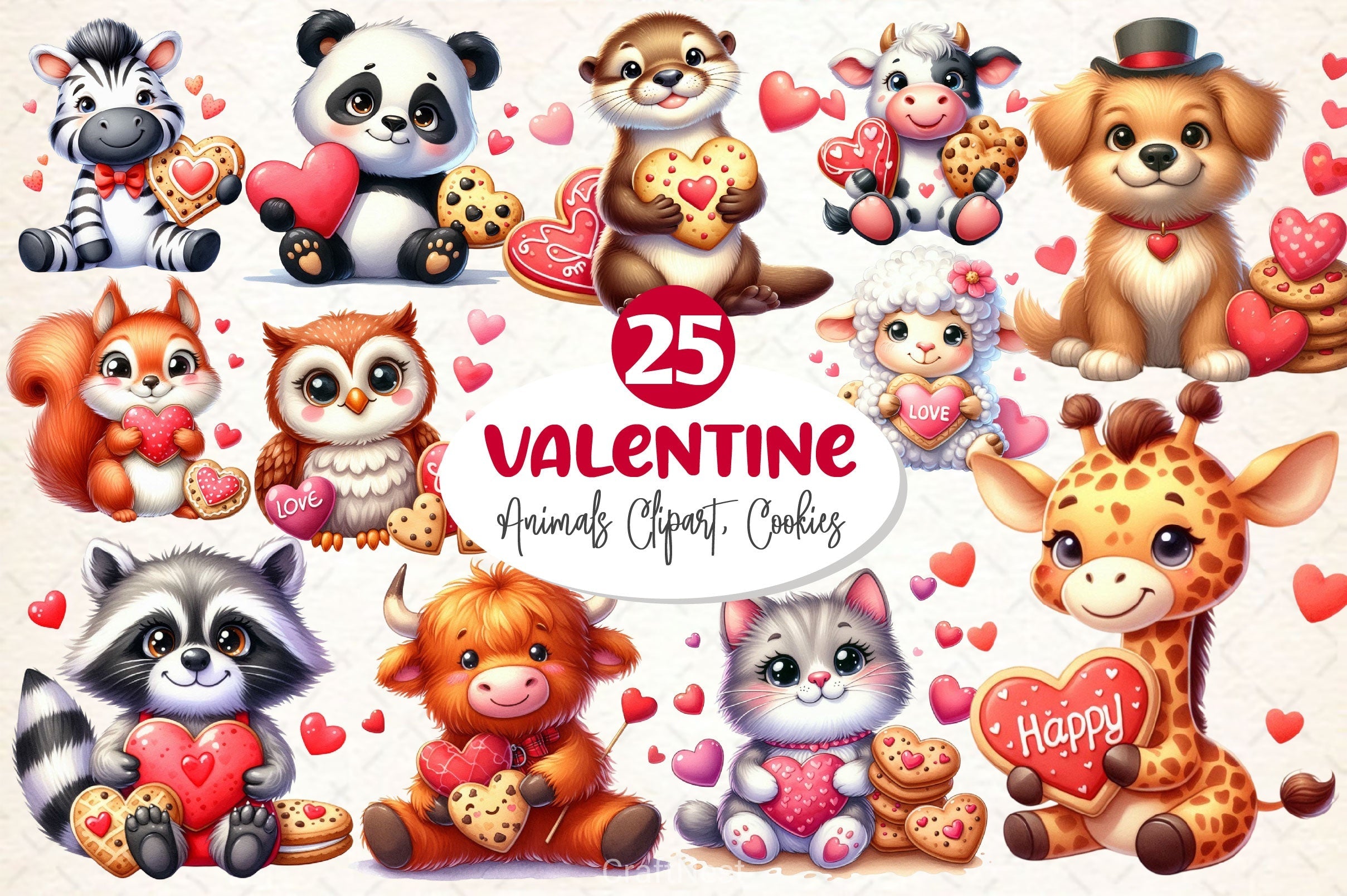 Valentine Animals Cookies Clipart Bundle
