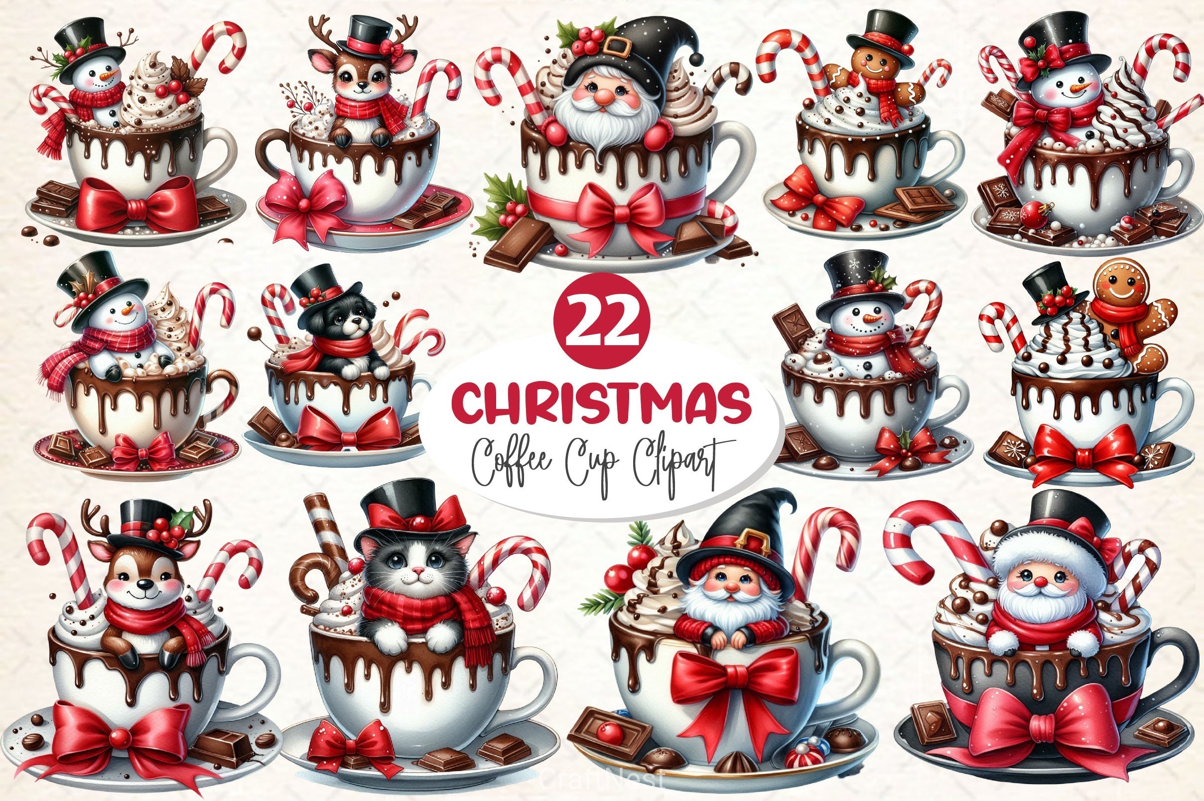 Christmas Hot Cocoa Cup Clipart Bundle