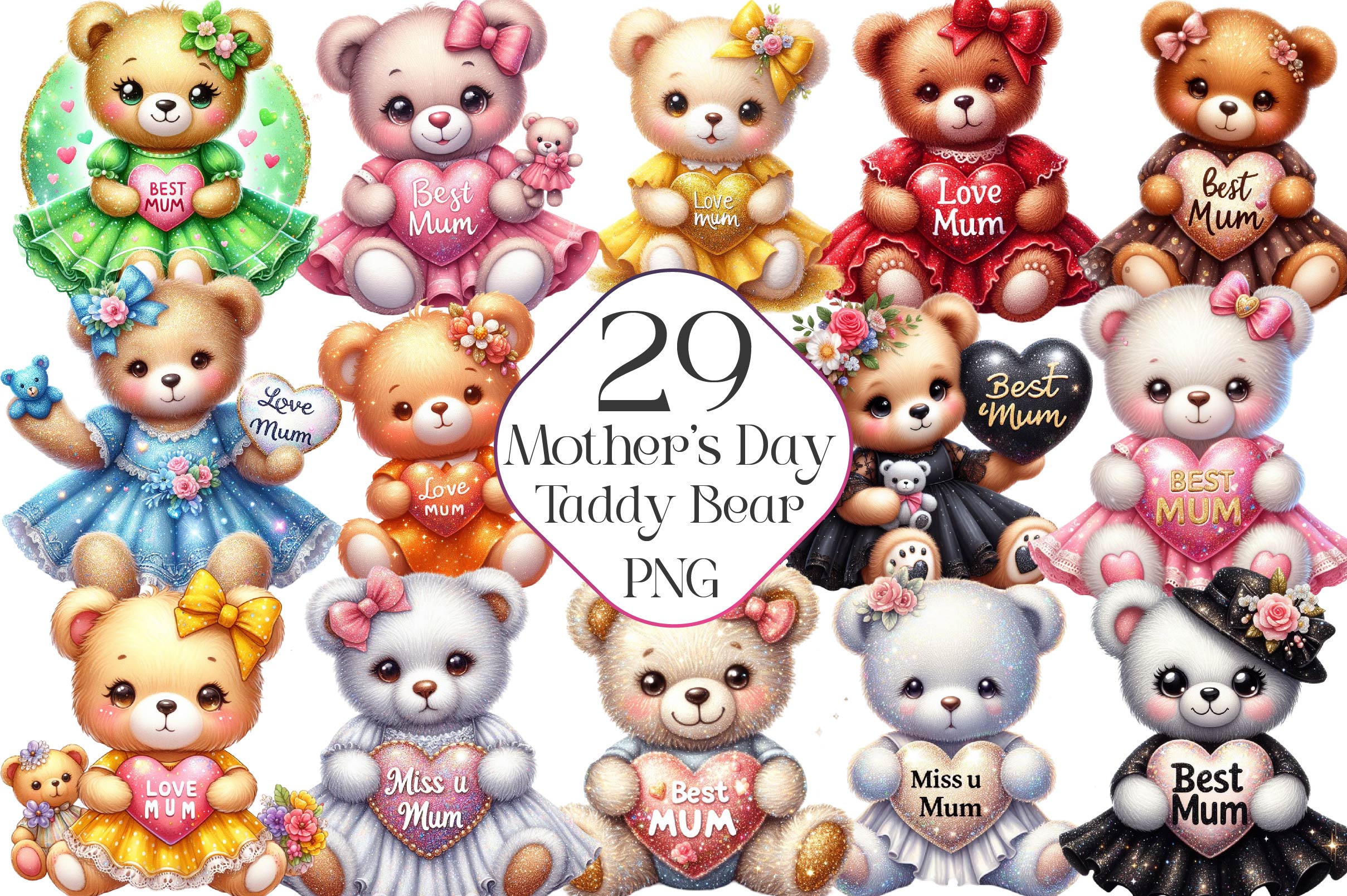 Mothers Day Teddy Bear Clipart Bundle