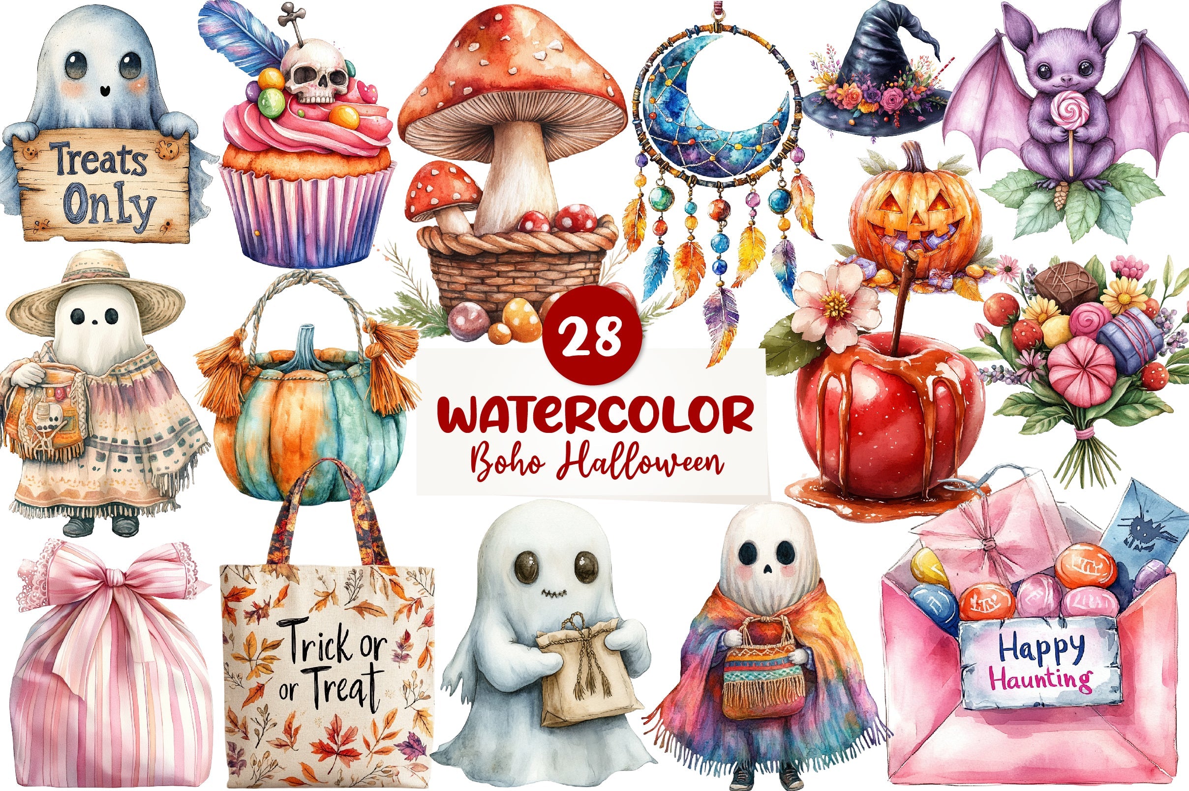 Boho Halloween Trick Or Treat Clipart Bundle