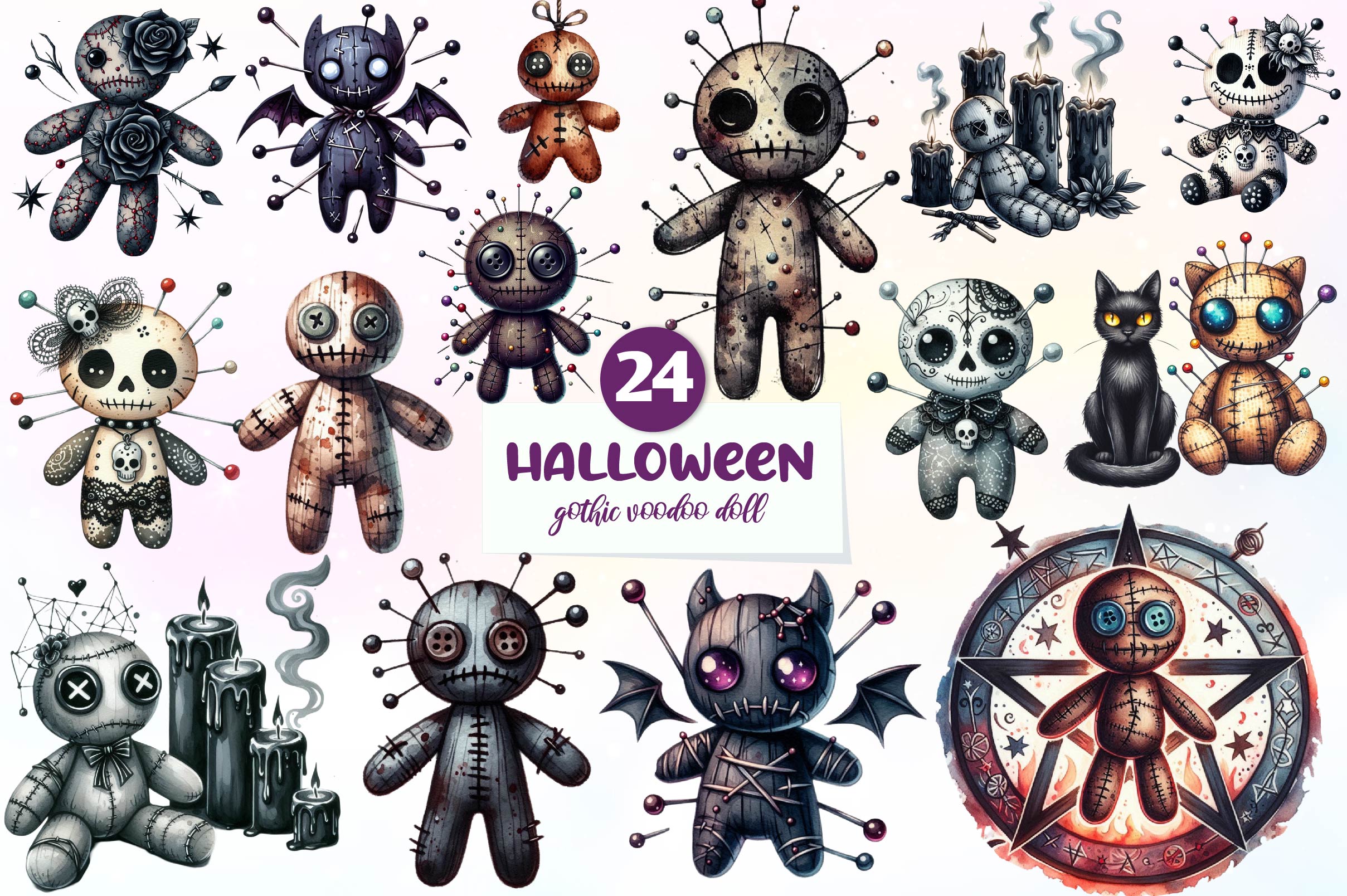 Halloween Gothic Voodoo Doll Clipart Bundle