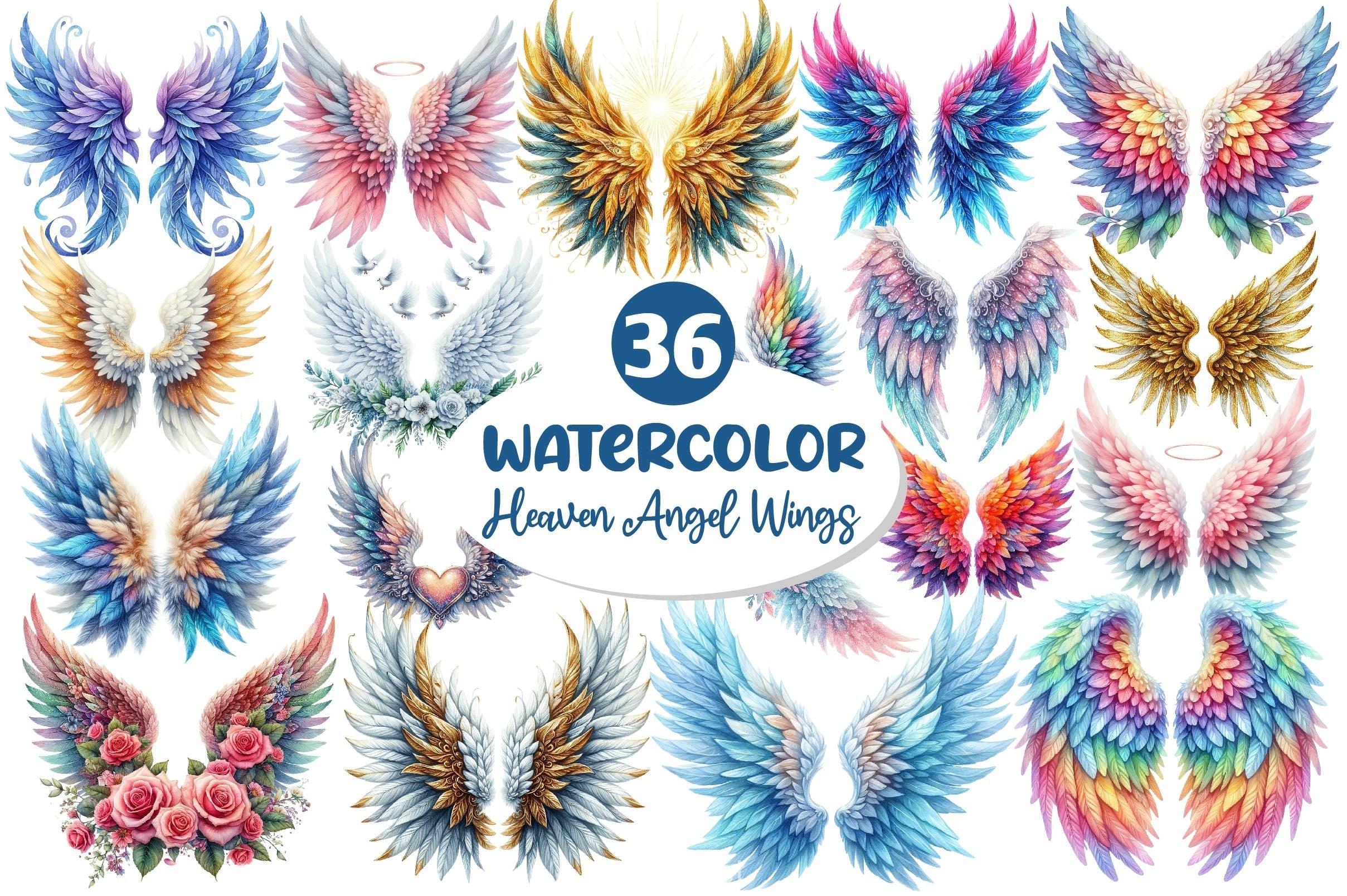 Heaven Angel Wings Clipart Bundle