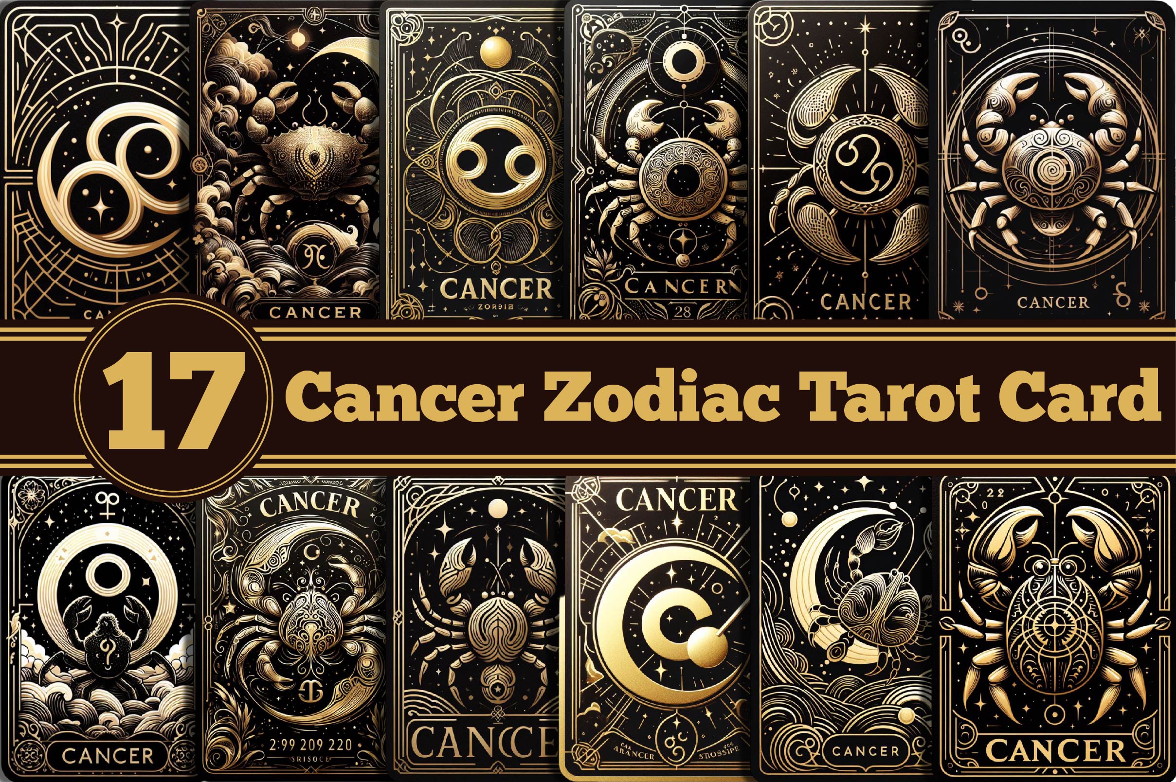 Cancer Zodiac Card Tarot Clipart Bundle