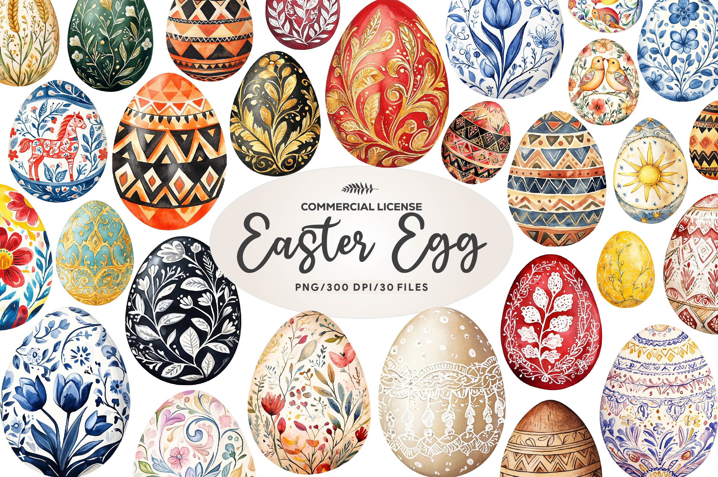 Traditional Easter Egg Folk Clipart Bundle