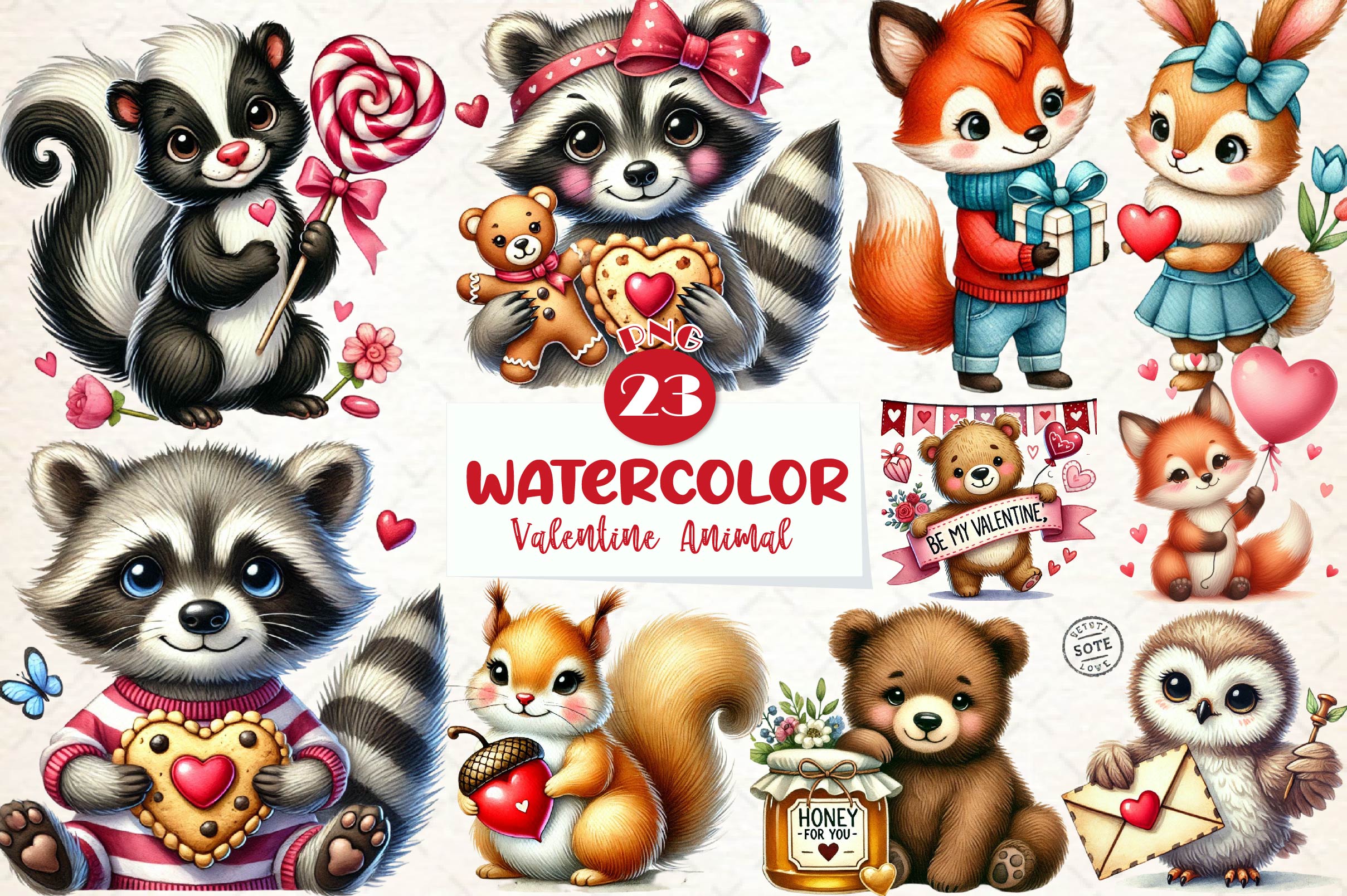 Valentine Woodland Animal Clipart Bundle