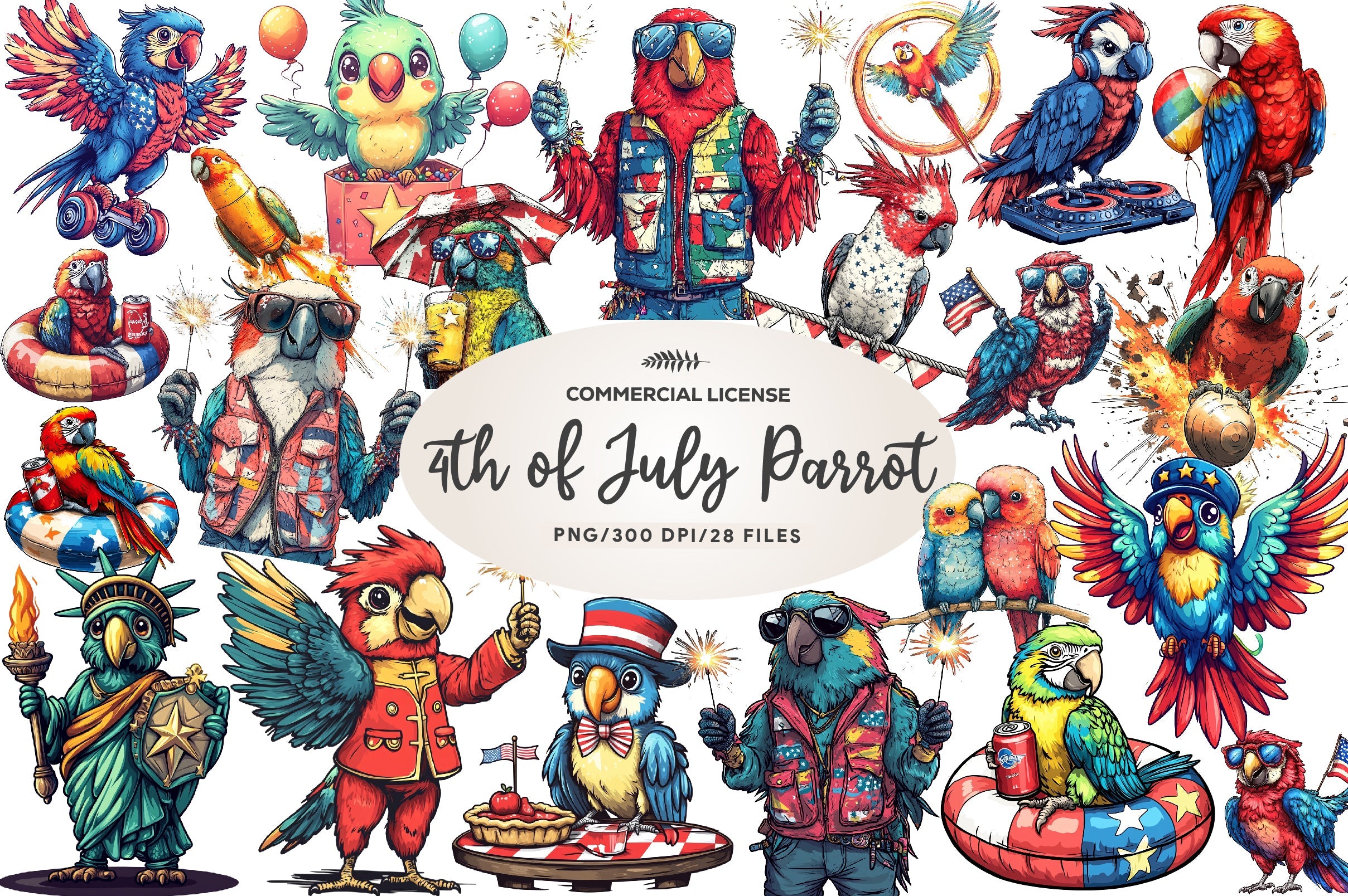 Patriotic 4th Of July Parrot Clipart Bundle