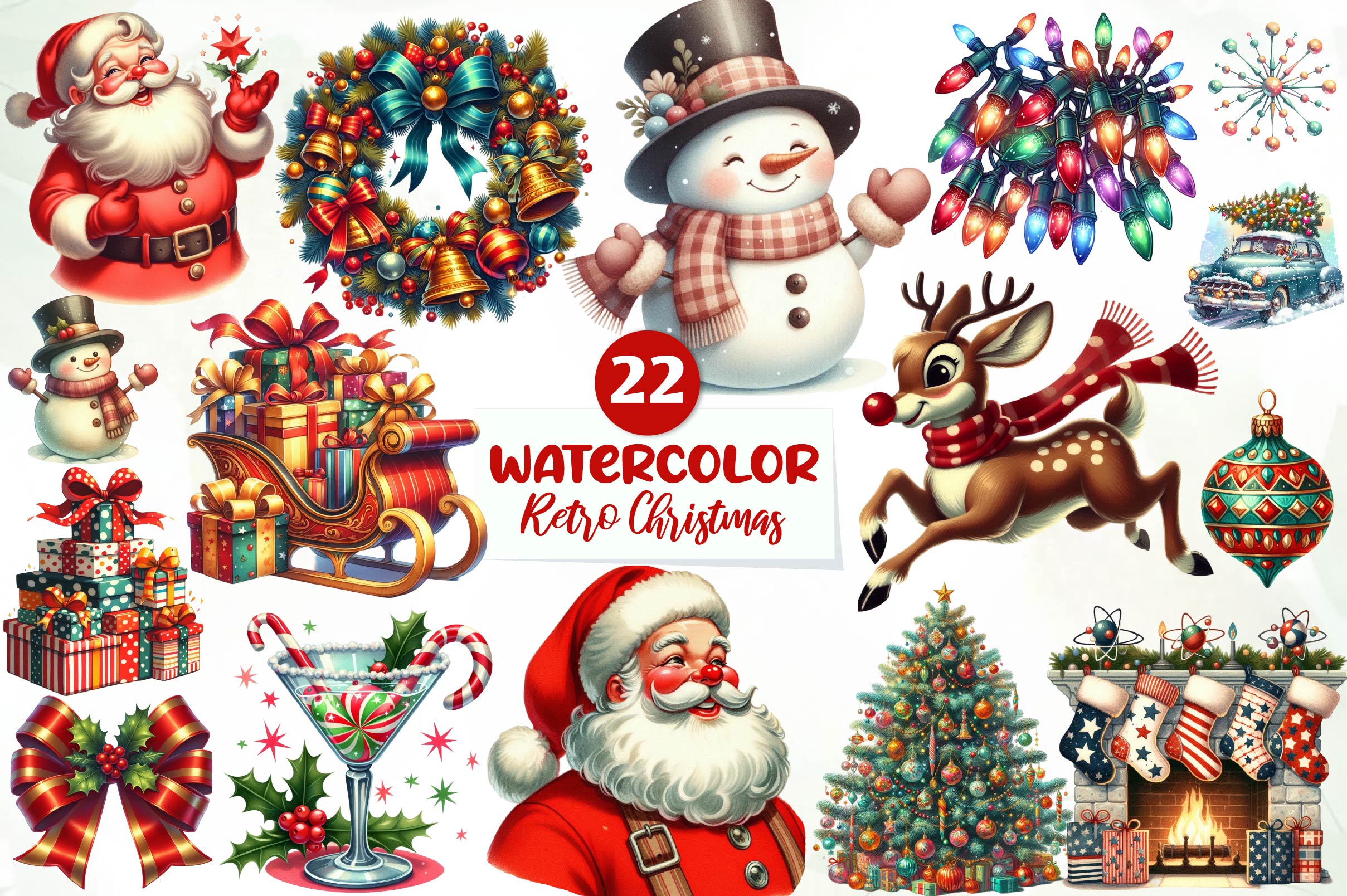 Retro Christmas Clipart Bundle