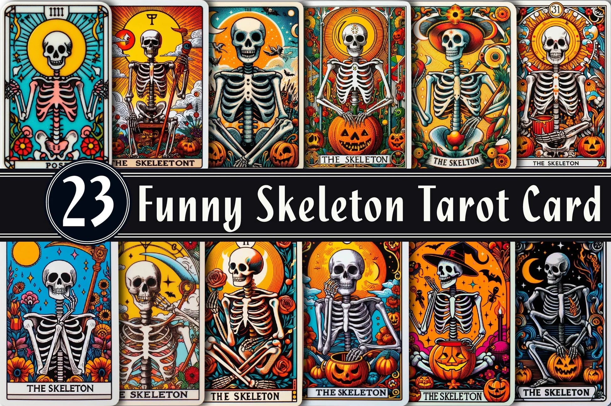 Funny Skeleton Tarot Card Clipart Bundle - CraftNest - Digital Crafting and Art