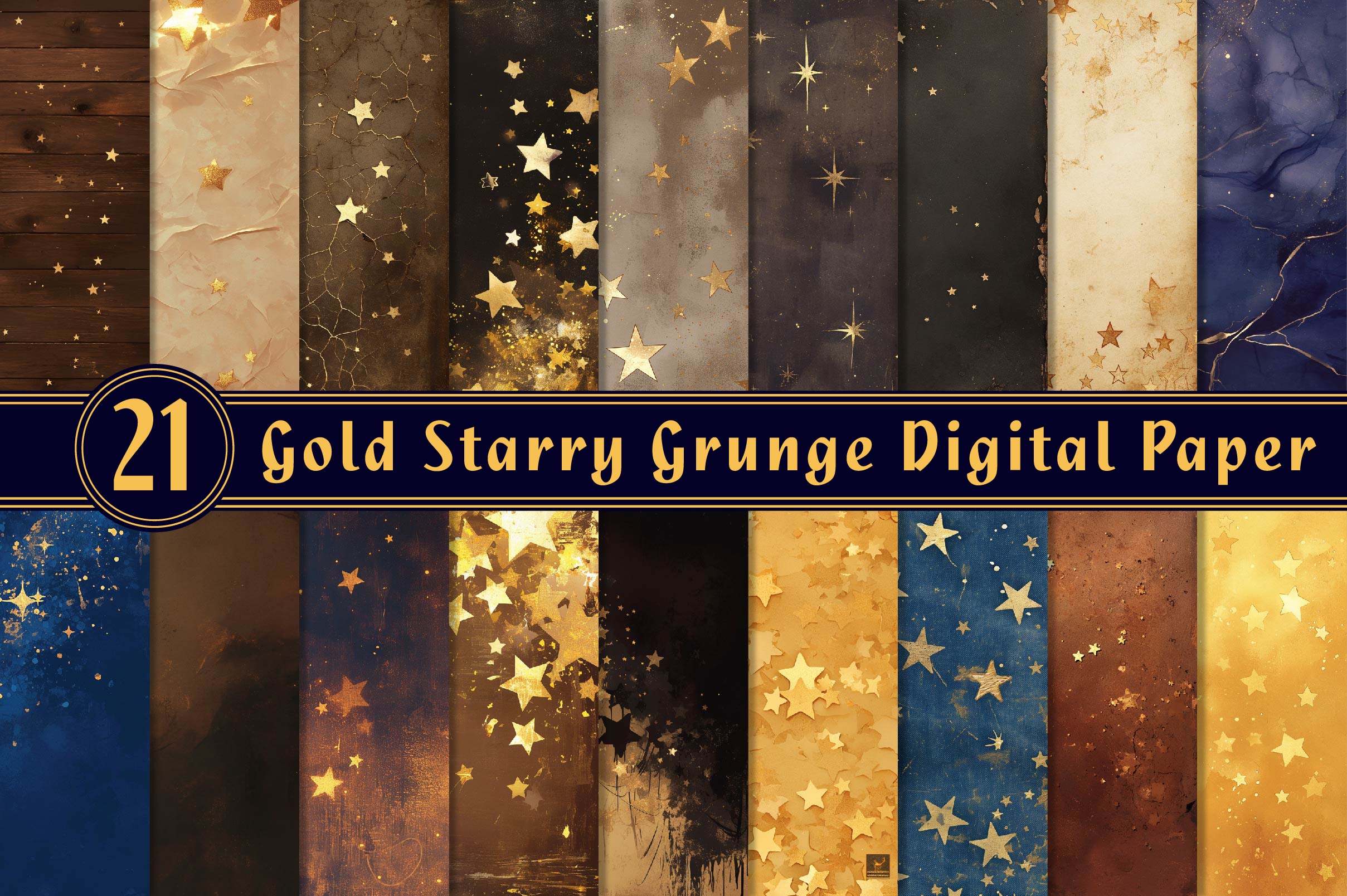 Gold Starry Grunge Digital Paper