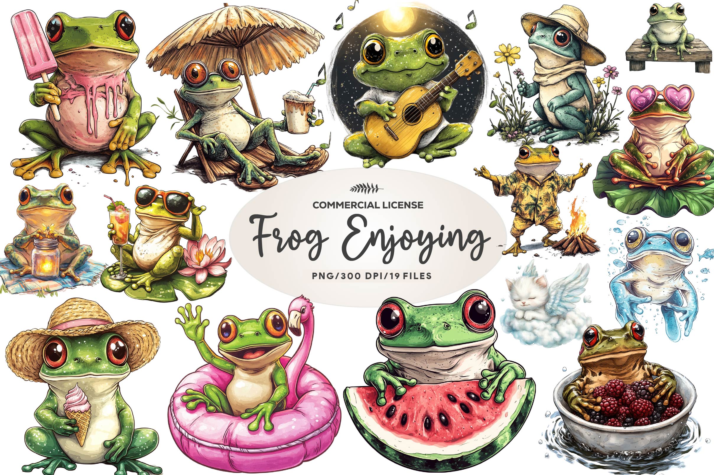 Frog Enjoying Summer Clipart Bundle